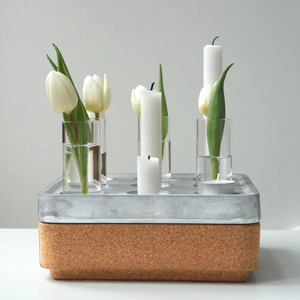 Stumpastaken Small geschenkset, Aluminium – kurken schaal naturel – 4-pack vazen – lucifers Born In Sweden