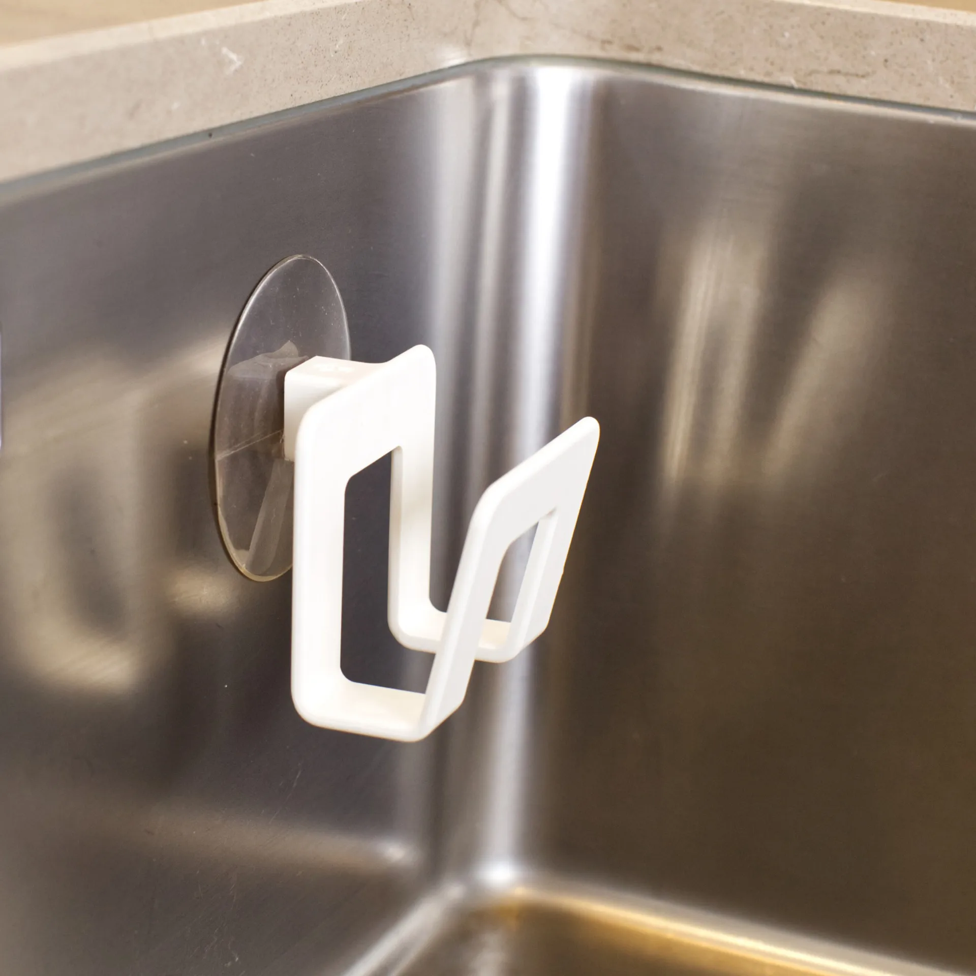 Bosign houder met zuignap voor vaatdoek en spons, Wit Bosign