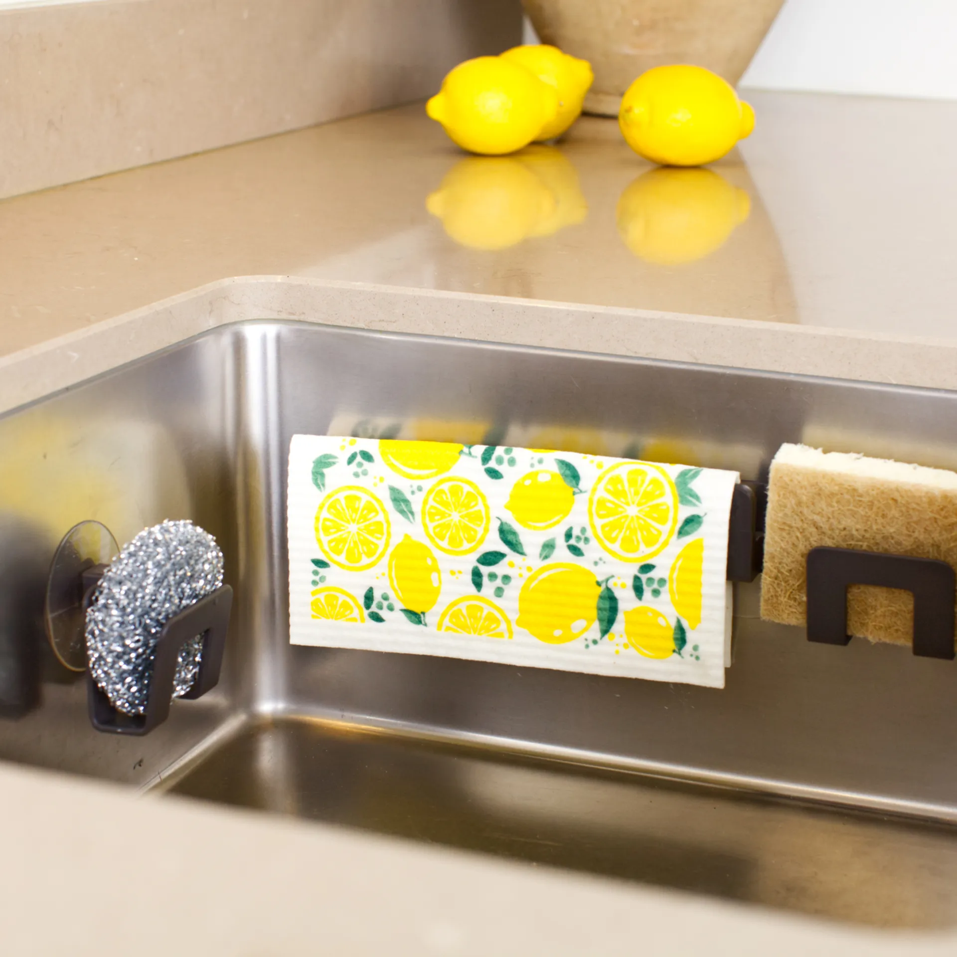 Houder met zuignap voor vaatdoek en spons, Grafietgrijs Bosign