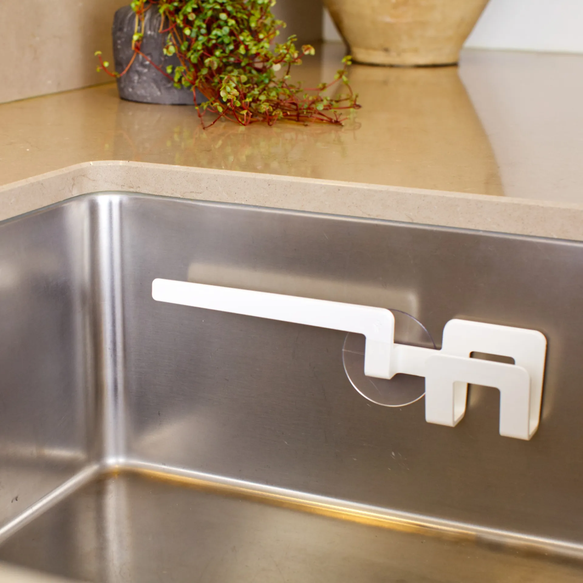 Houder met zuignap voor vaatdoek en spons, Wit Bosign