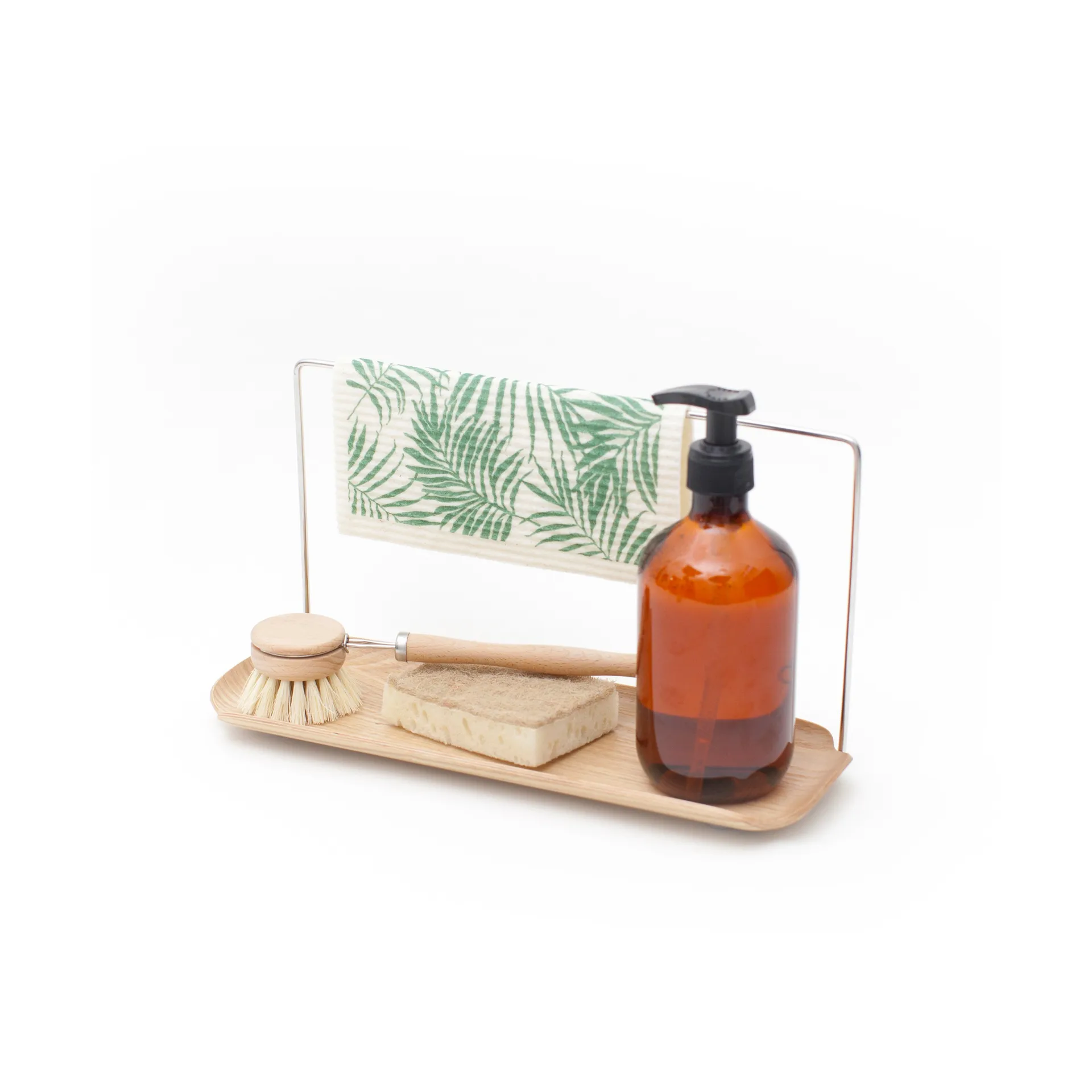 LEAF gootsteenorganiser met vaatdoekhanger, Wilgenhout-roestvrij staal Bosign