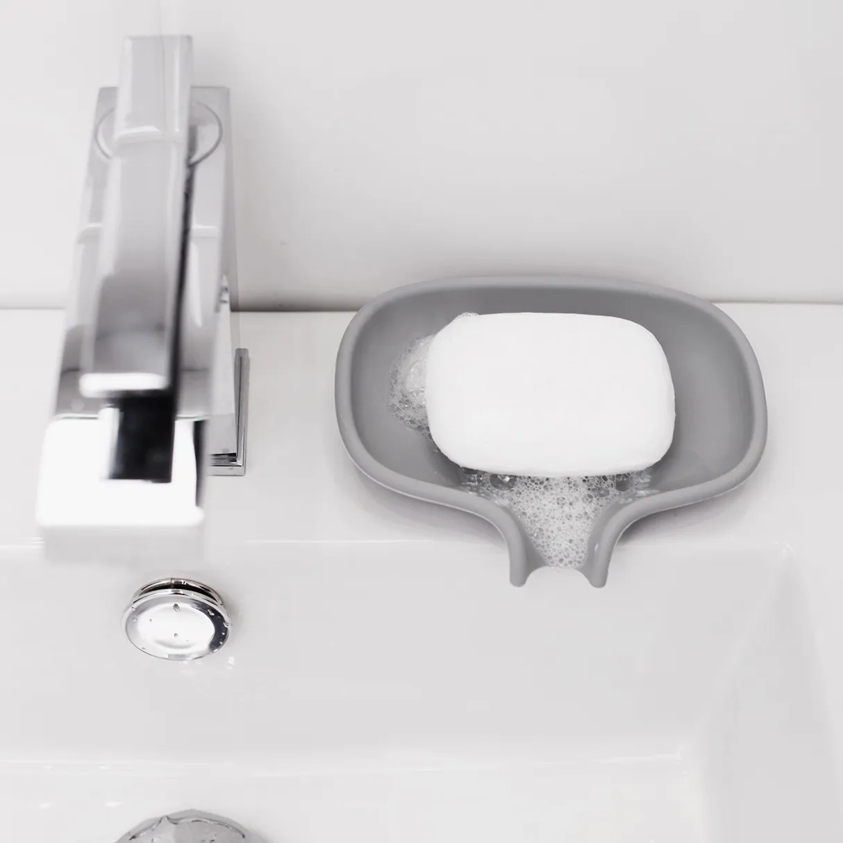 Zeepbakje met afdruipbuisje siliconen, Grijs Bosign