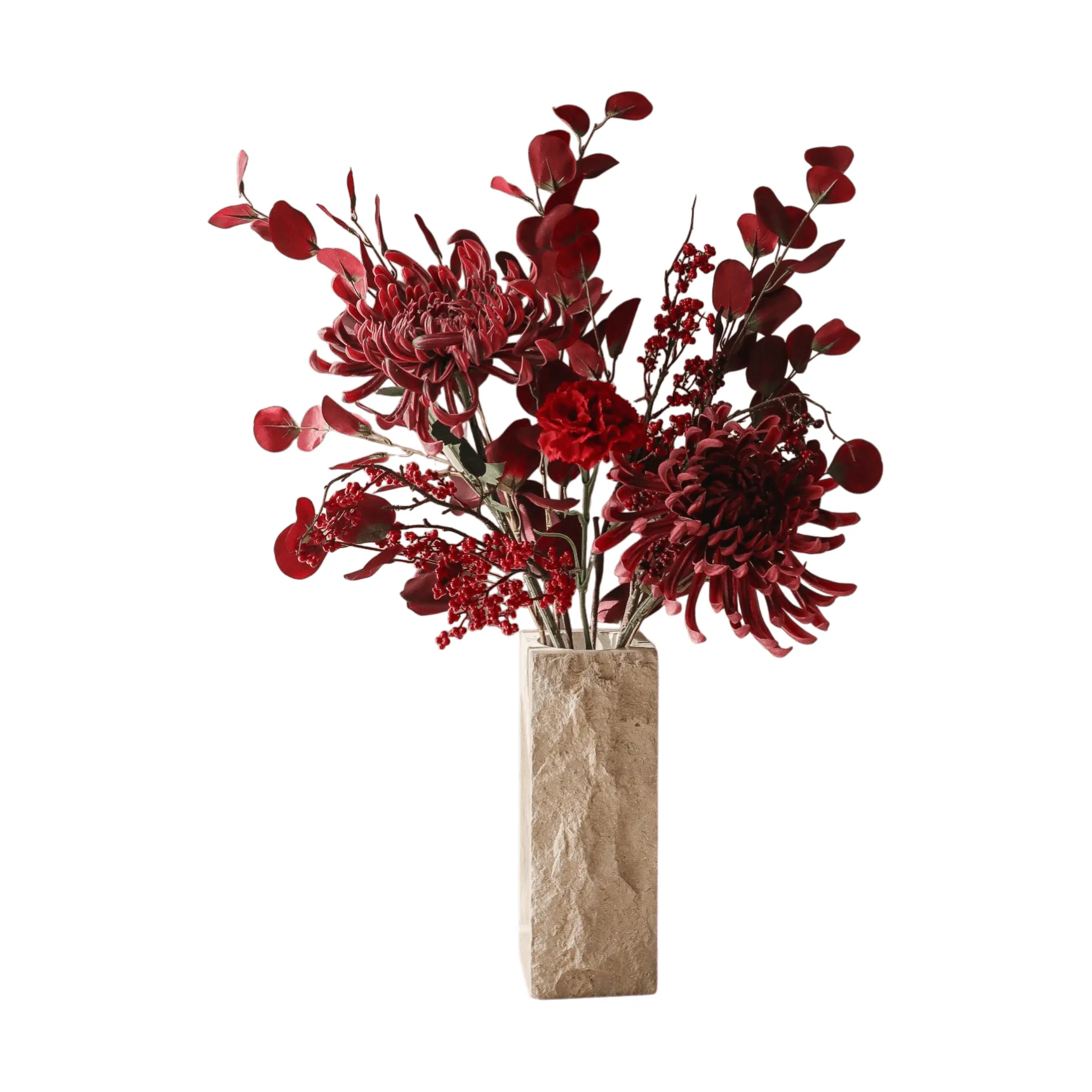 Berry drama kunstboeket, Spinnenchrysant, anjer, eucalyptus, 84 cm Botané