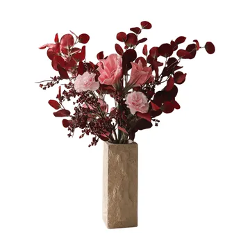 Burgundy blush kunstboeket - Amaryllis, anjers, bessentakken, eucalyptus, 84 cm - Botané