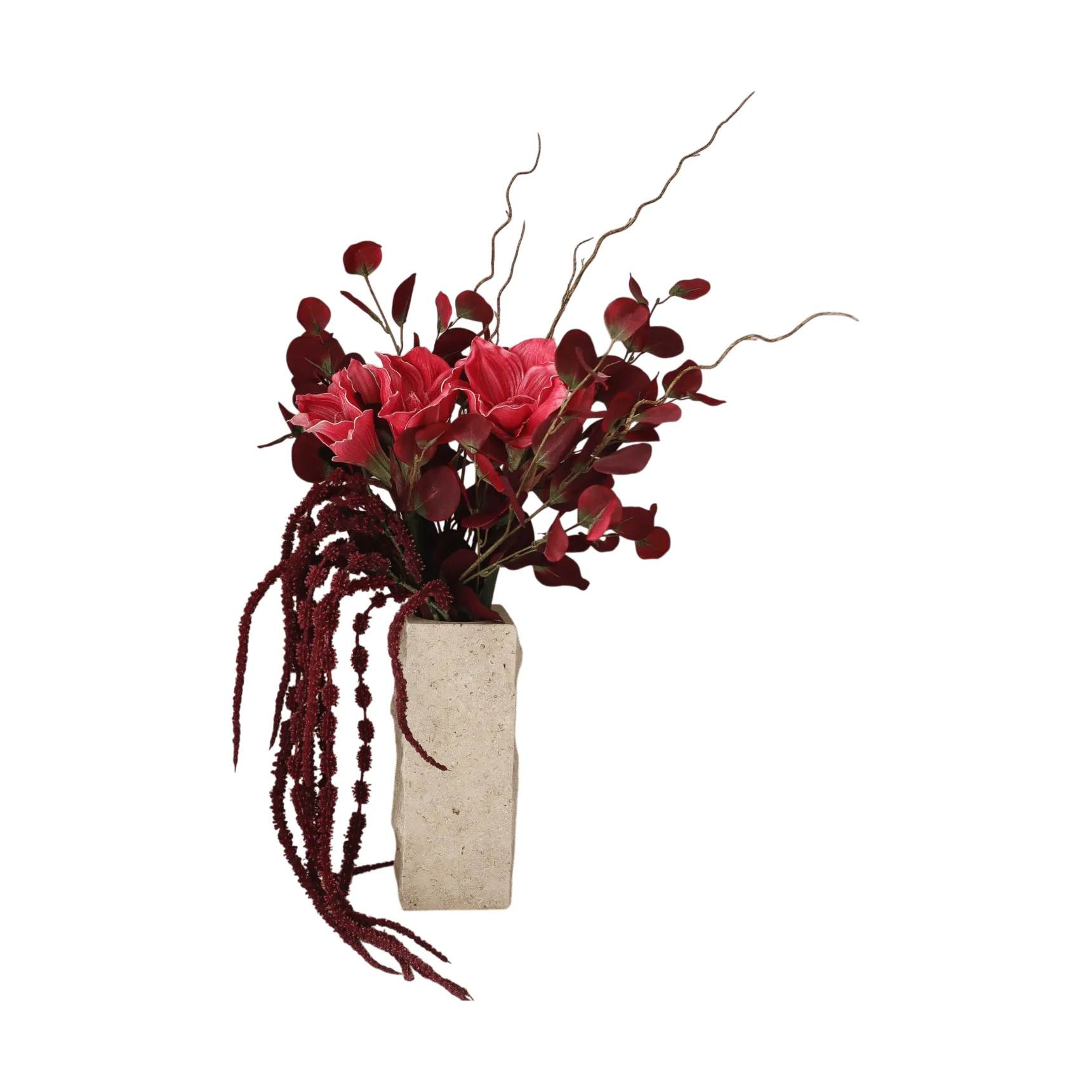 Deep bloom kunstboeket, Amaryllis, eucalyptus, amarant, takken, 120 cm Botané