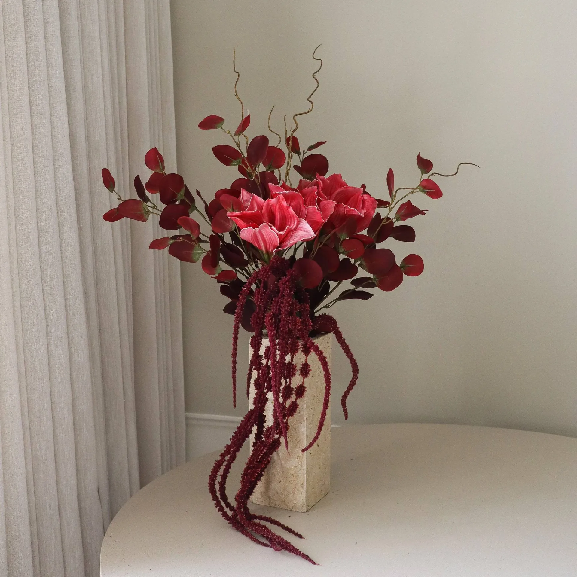Deep bloom kunstboeket, Amaryllis, eucalyptus, amarant, takken, 120 cm Botané