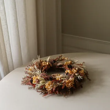 Golden Meadow Wreath krans - hortensia-gedroogd gras-var-haasoren, Ø40 cm - Botané