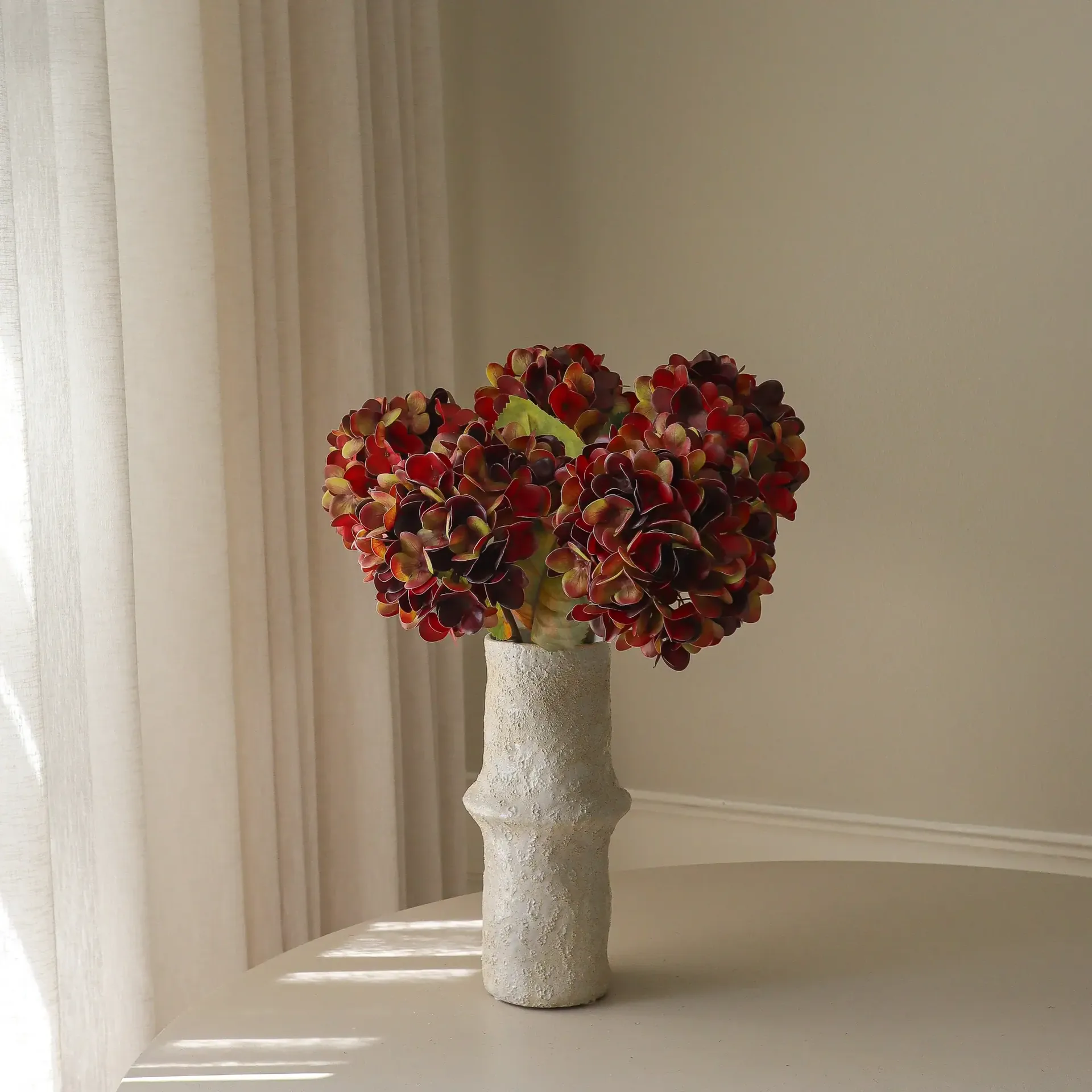 Hortensia kunstboeket, Diep bordeaux, 60 cm, 6 stuks Botané