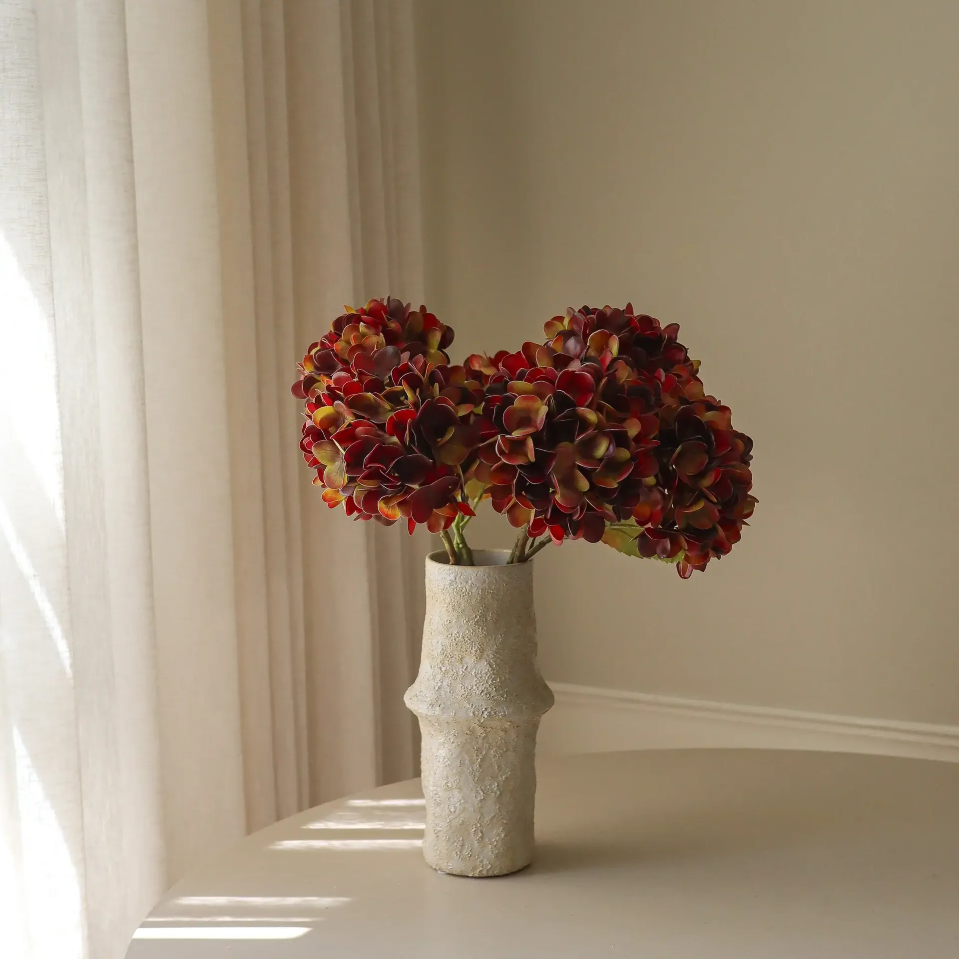 Hortensia kunstboeket, Diep bordeaux, 60 cm, 6 stuks Botané