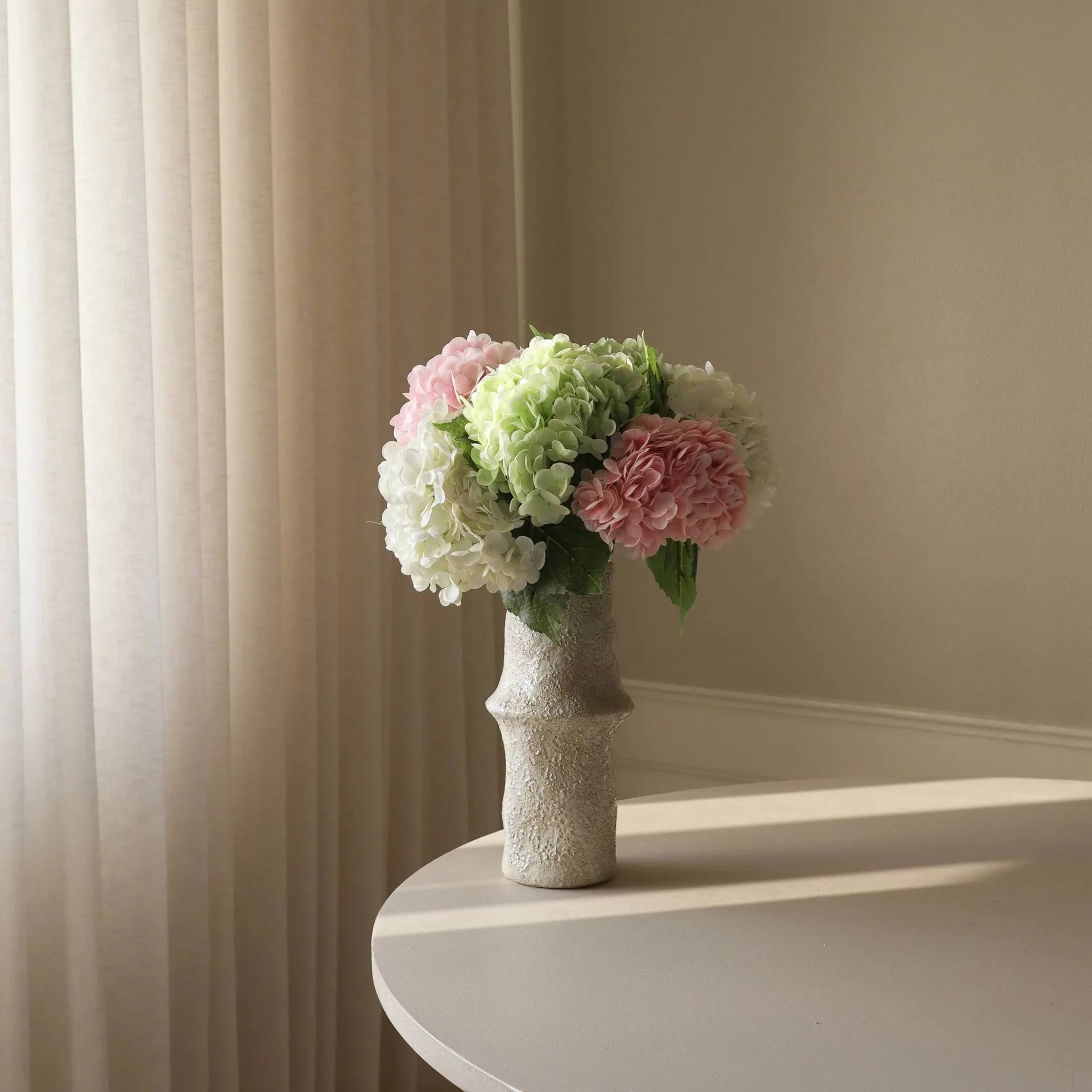 Hortensia kunstboeket, Roze-wit-groen, 7 st. Botané