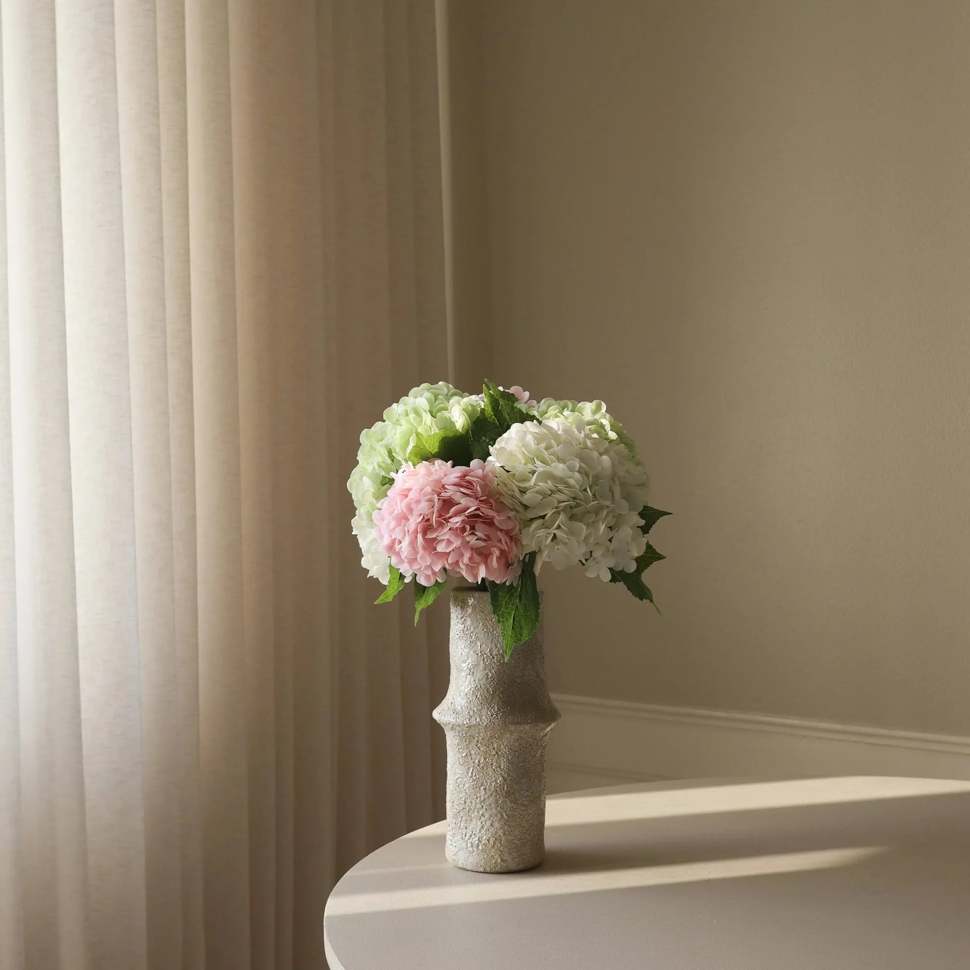 Hortensia kunstboeket, Roze-wit-groen, 7 st. Botané