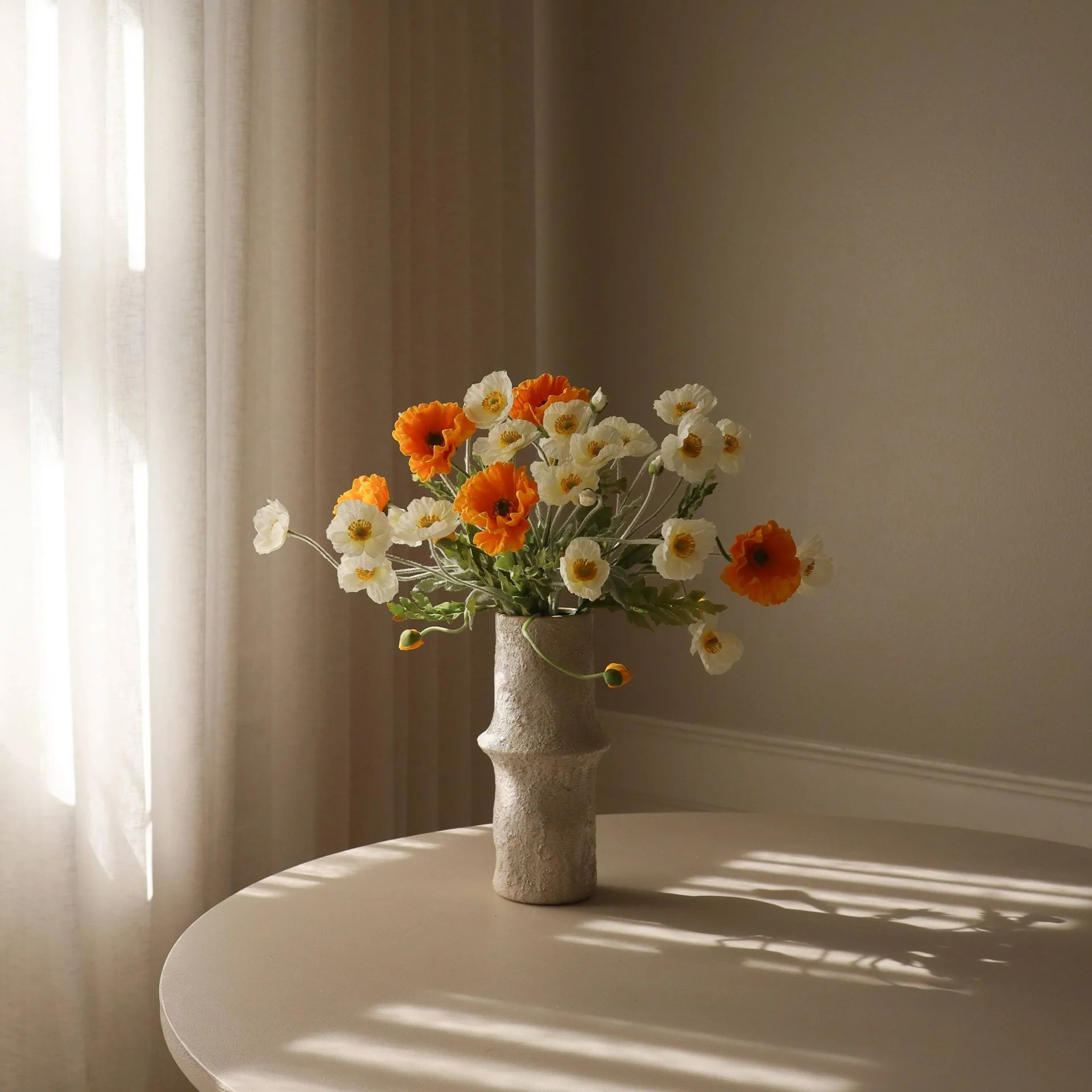Klaprozen kunstboeket, Daylight, wit-oranje Botané