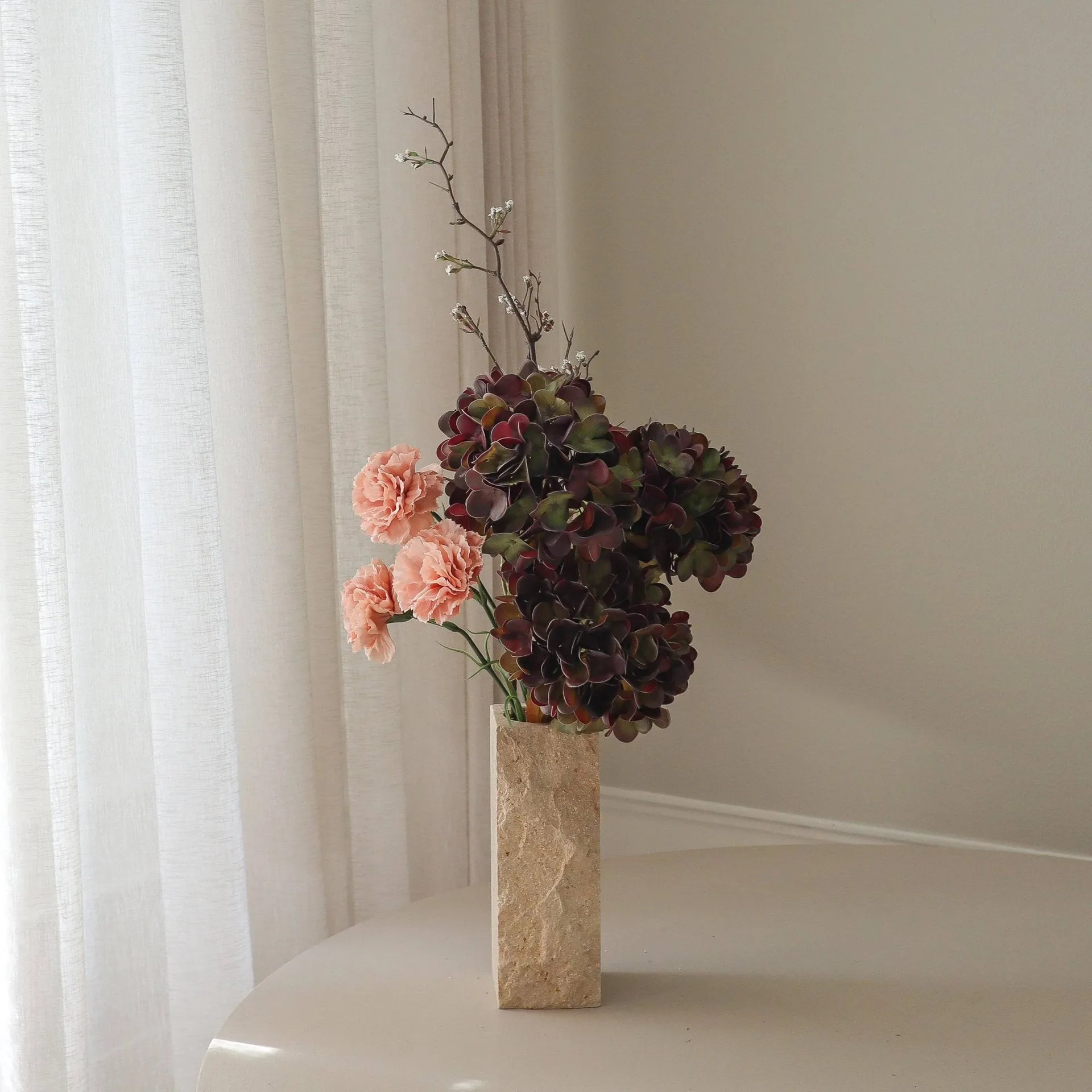 Moody blush kunstboeket, Hortensia, anjer, tak, 97 cm Botané