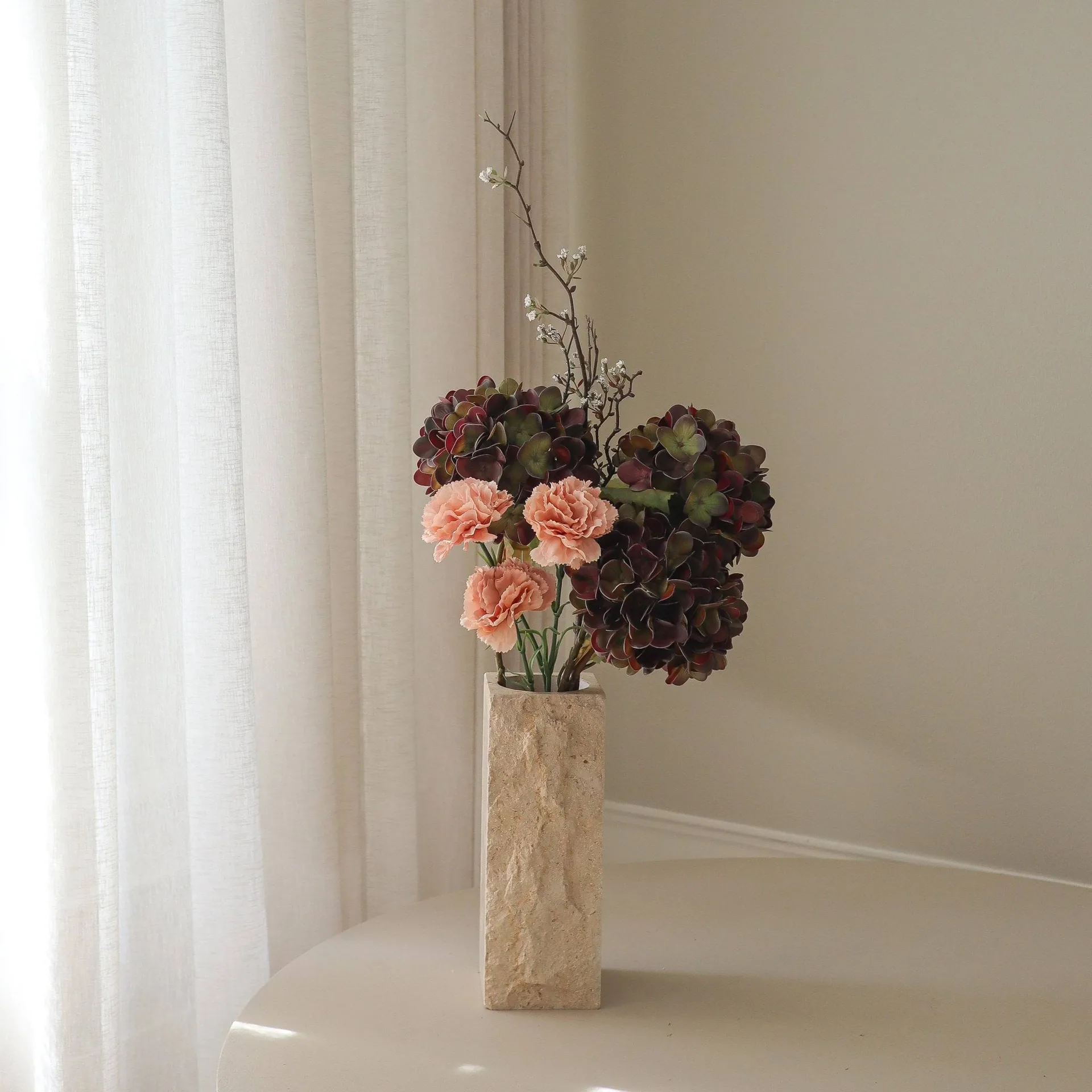 Moody blush kunstboeket, Hortensia, anjer, tak, 97 cm Botané