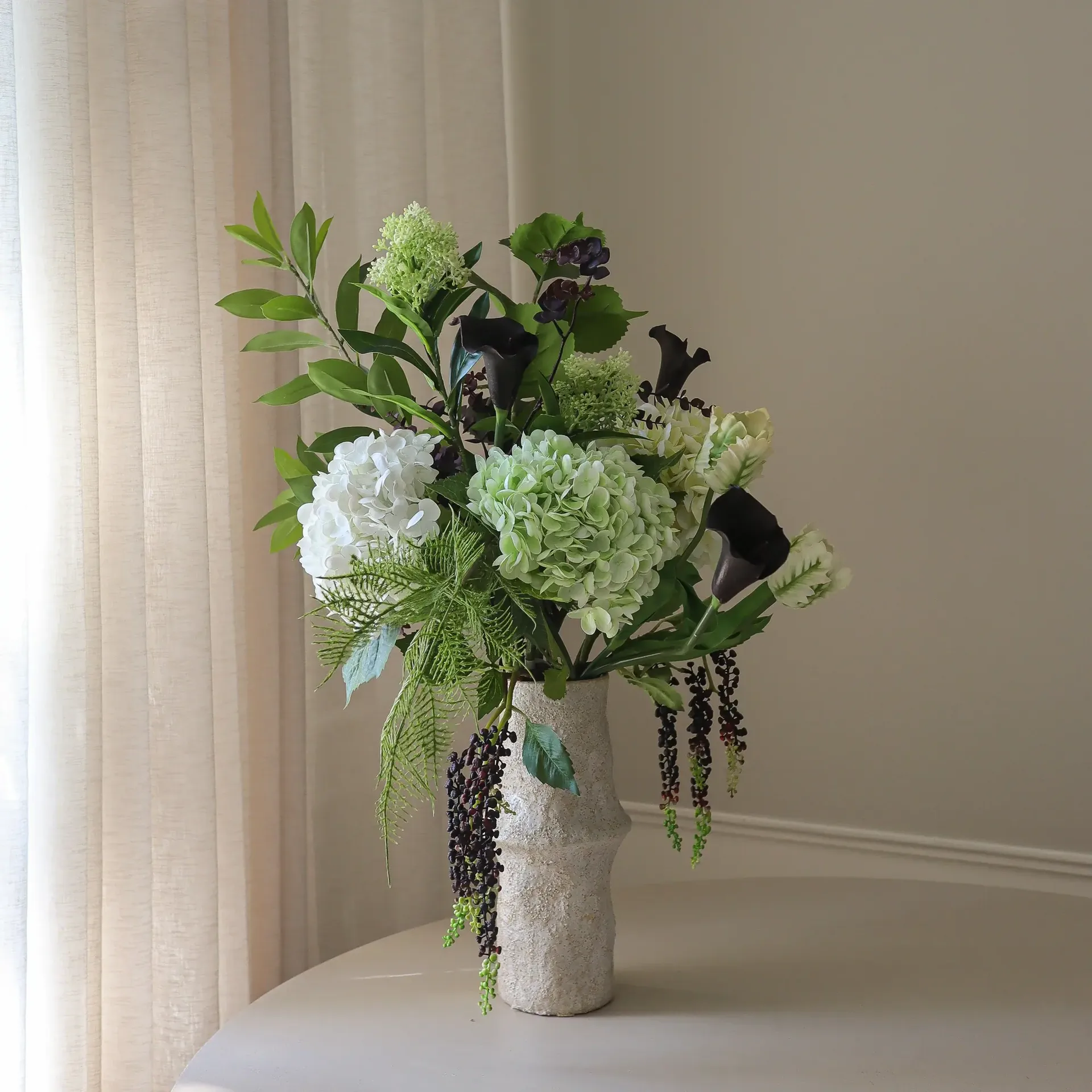 Moonlit Garden kunstboeket, hortensia-papegaaientulp-calla, 106 cm, 17 stuks Botané