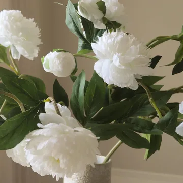 Pioenrozen kunstboeket - Medium, wit 5 st. - Botané