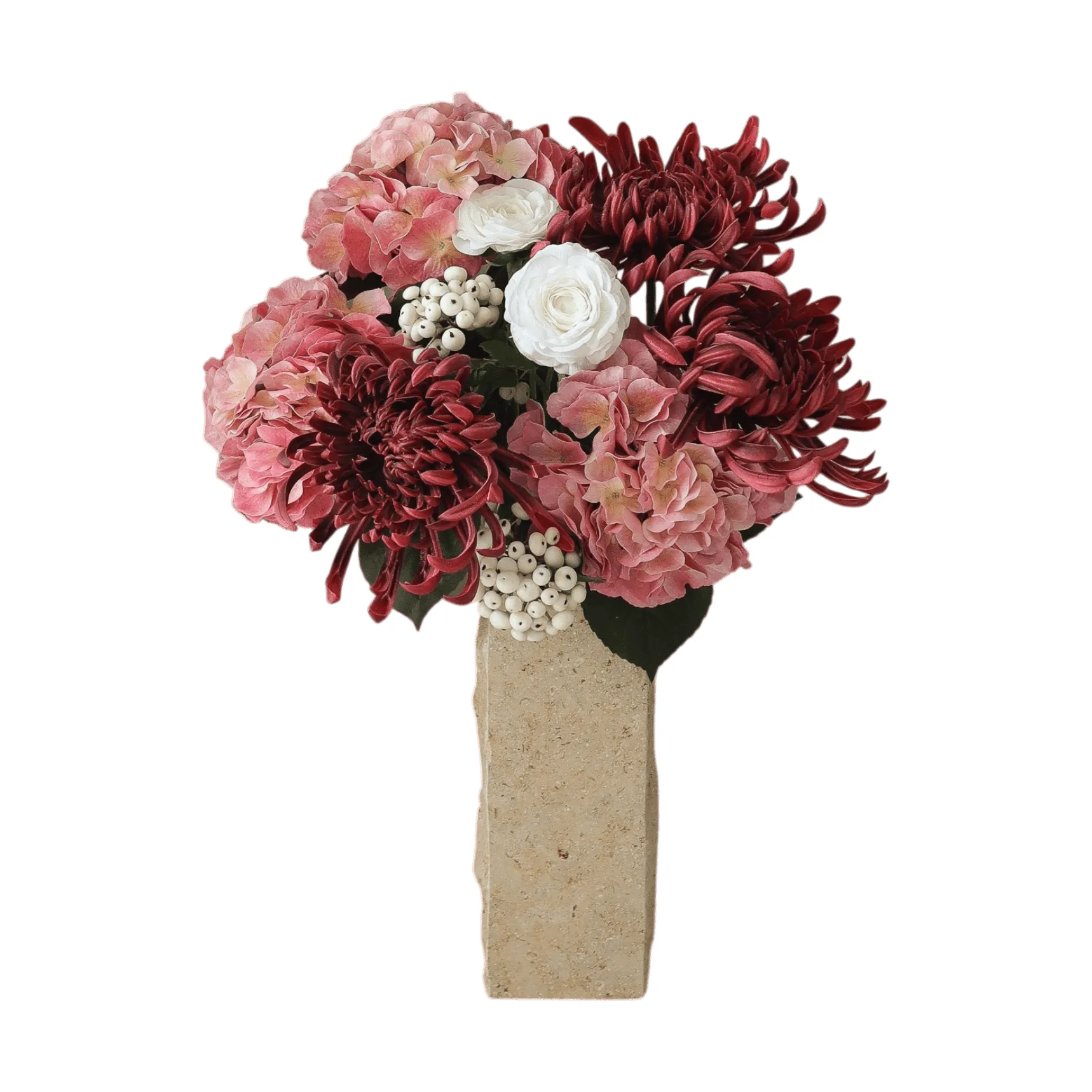 Rose reverie kunstboeket, Hortensia, spinnenchrysant, ranonkel, 77 cm Botané