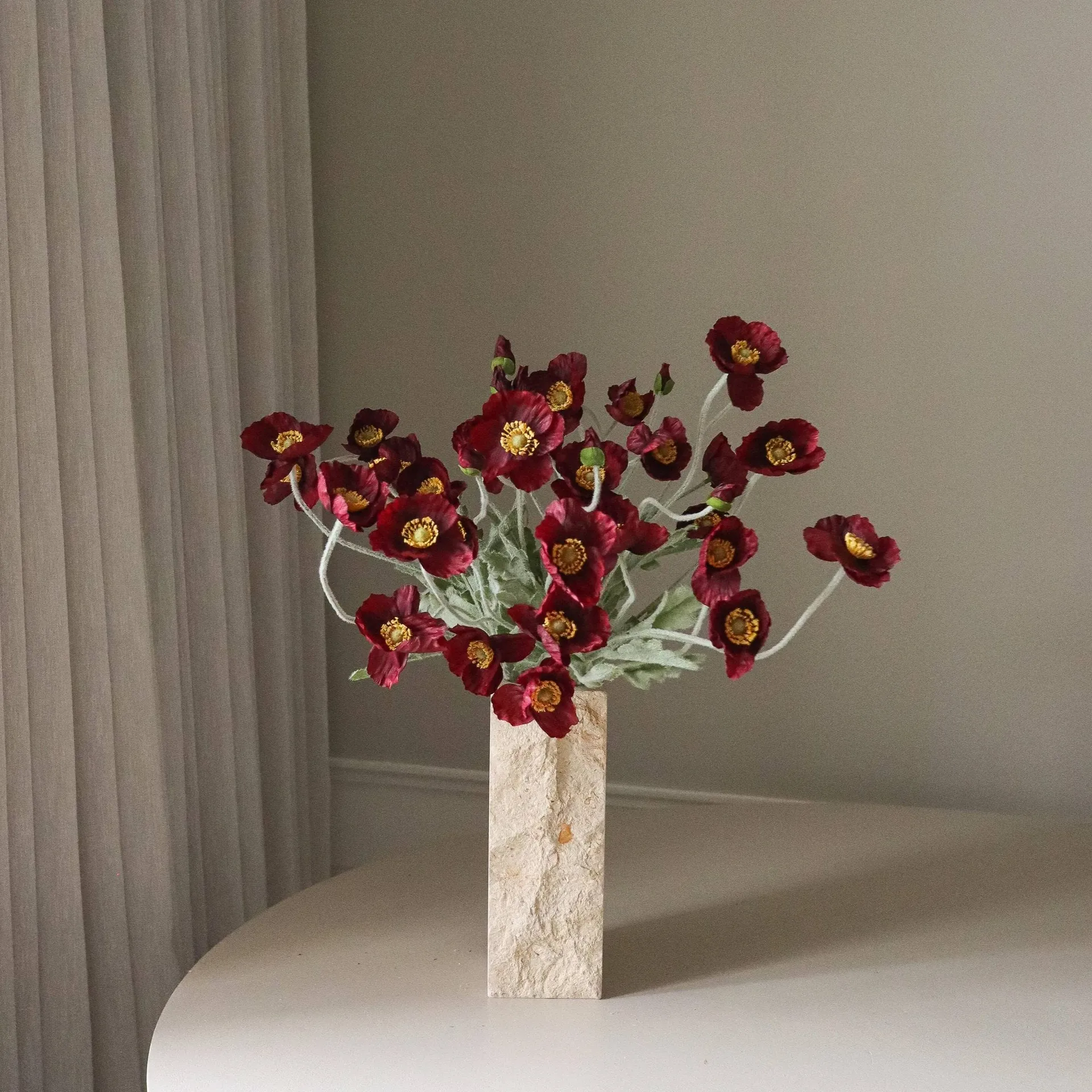 Vallmo kunstboeket, Bordeaux, 56 cm, 10 stuks Botané