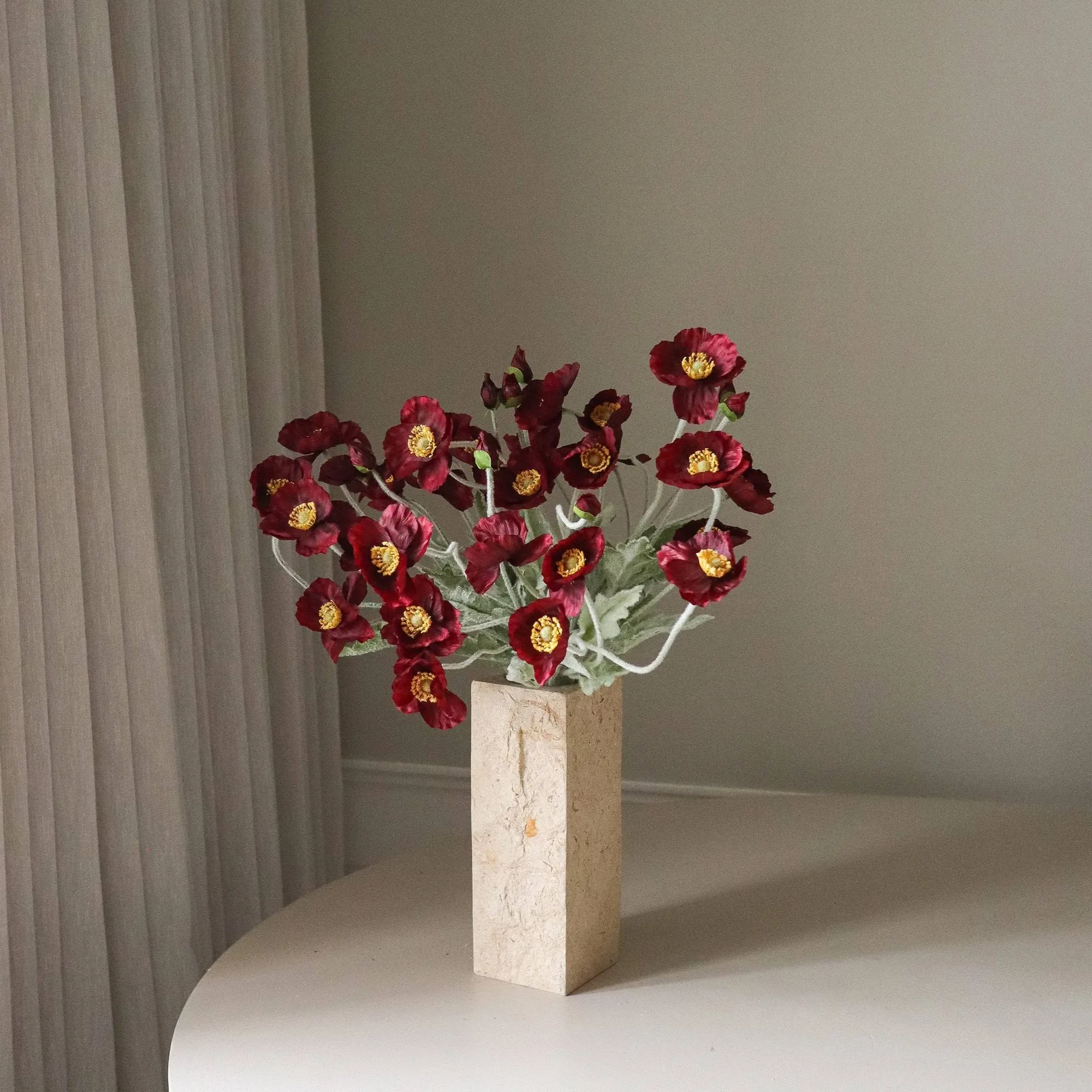 Vallmo kunstboeket, Bordeaux, 56 cm, 10 stuks Botané