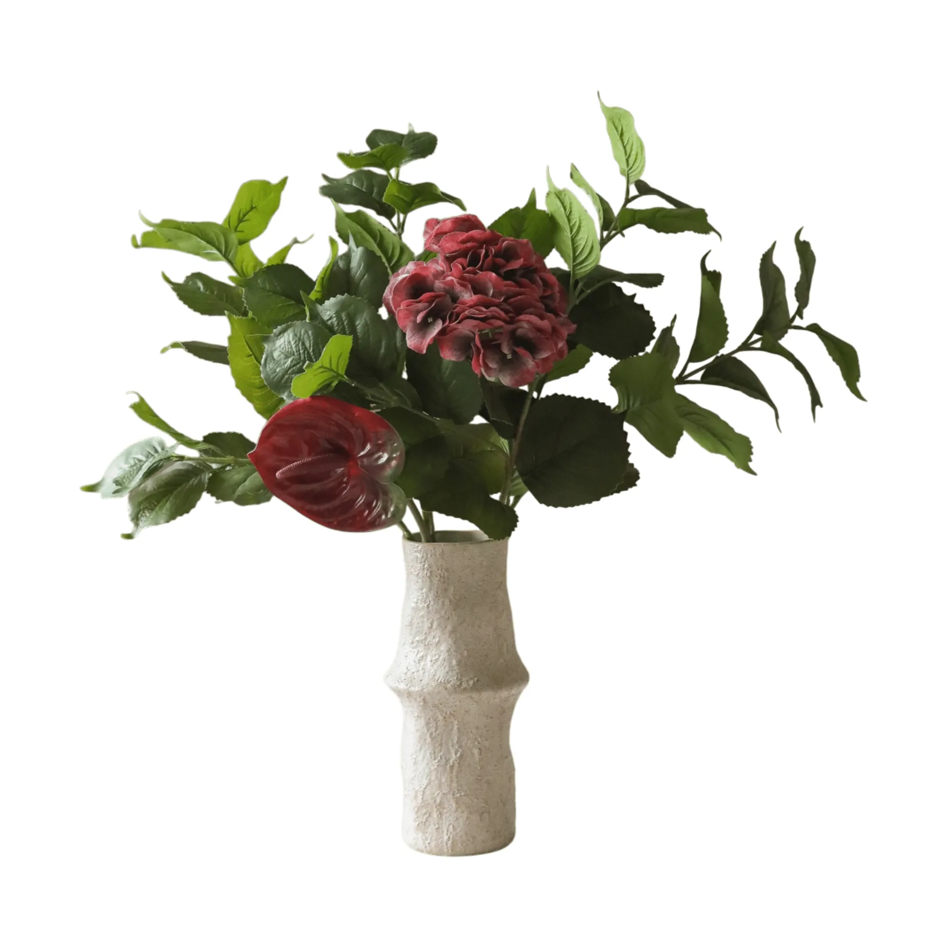 Velvet rouge kunstboeket, Hortensia-rode anthurium 6 st. Botané
