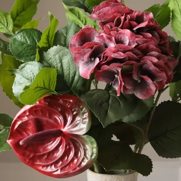 Velvet rouge kunstboeket - Hortensia-rode anthurium 6 st. - Botané