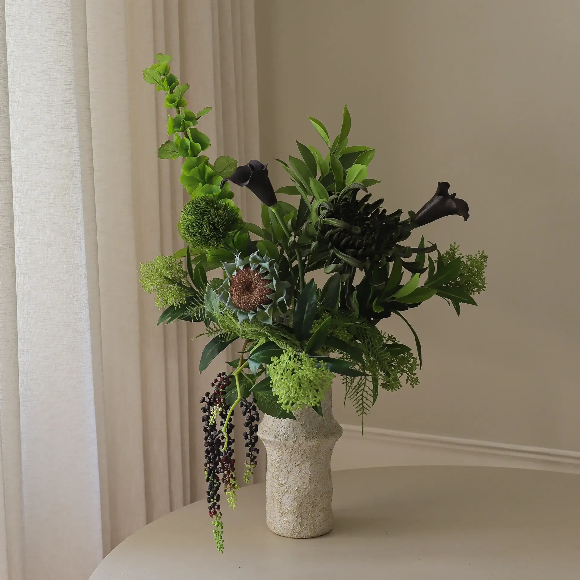 Verdant Noir kunstboeket, Calla-spinchr­ysantemum-herfstzonnebloem, 92 cm, 13 stuks Botané
