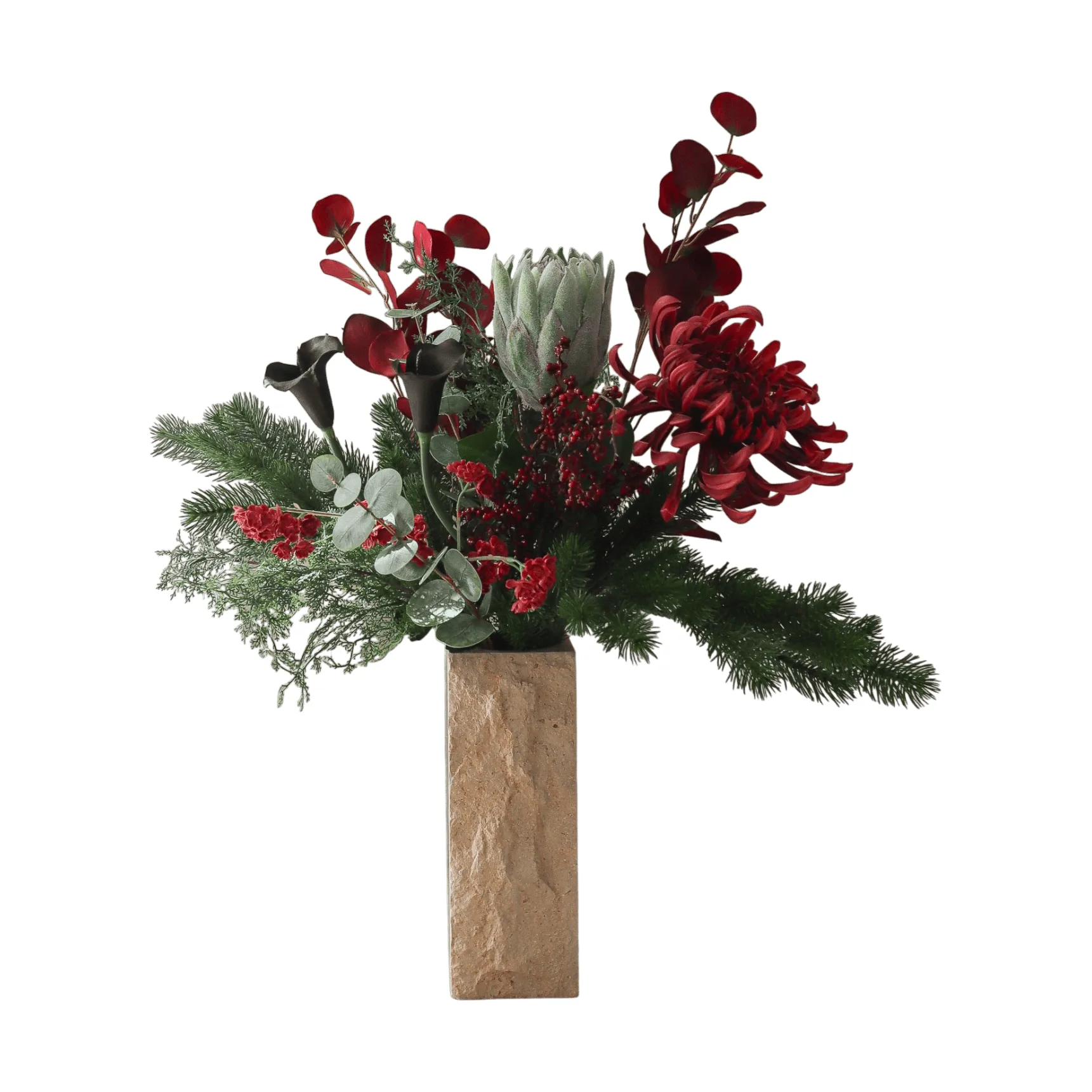 Wild winter kunstboeket, Protea, spinchrysant, calla, eucalyptus, 84 cm Botané