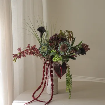 Woodland Nocturne kunstboeket - Calla-anthurium-hortensia-herfstzonnebloem, 112 cm, 14 st - Botané