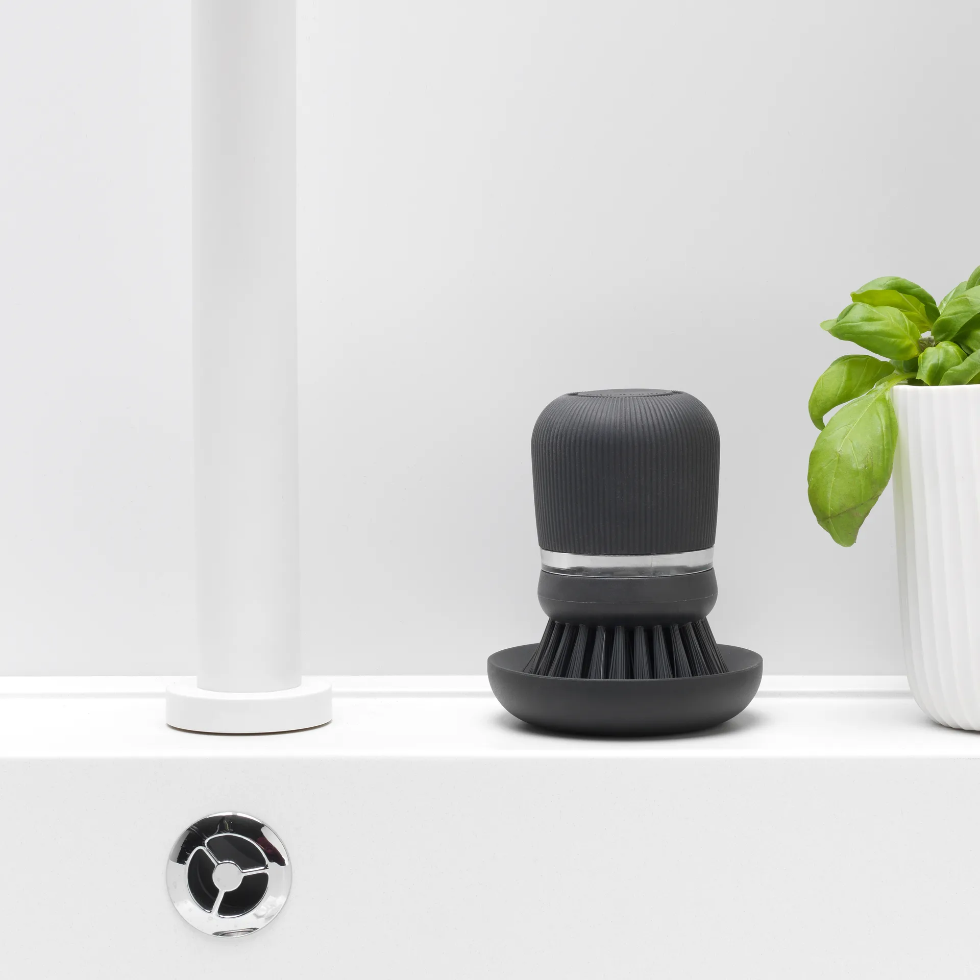 Brabantia afwasmiddelhouder met afwasborstel, Donkergrijs Brabantia