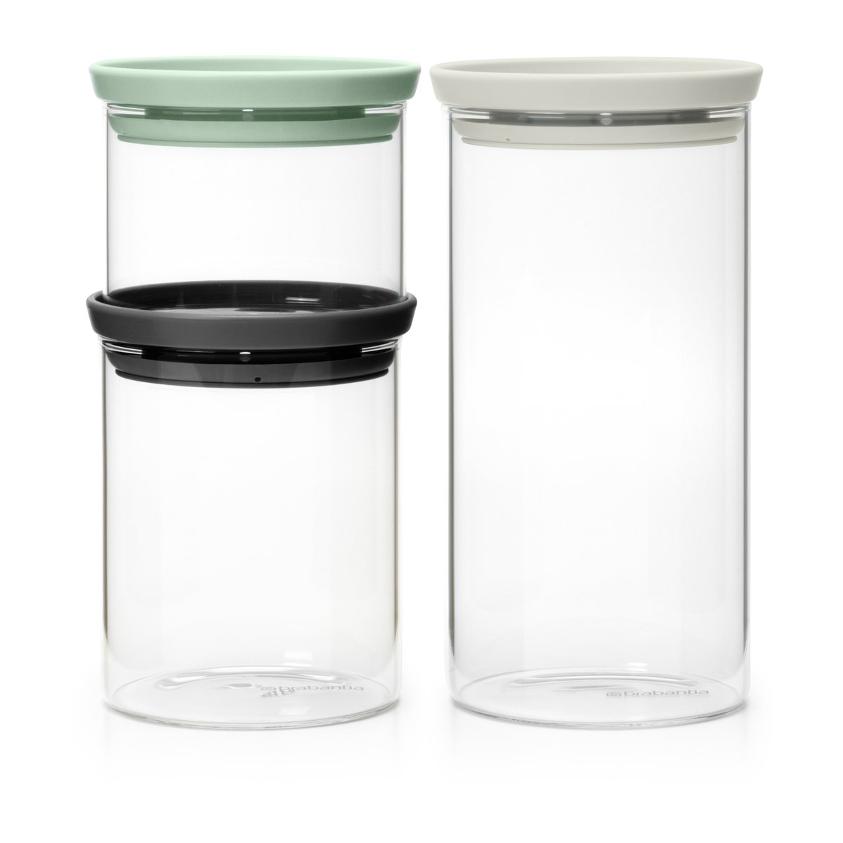 Brabantia voorraadbussen glas 3-pack Zwart-grijs-groen