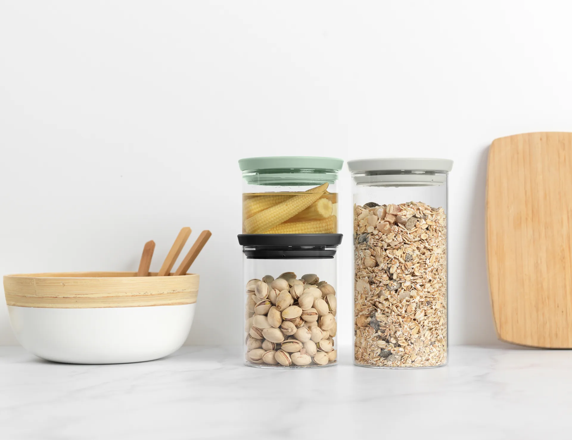 Brabantia voorraadbussen glas 3-pack, Zwart-grijs-groen Brabantia