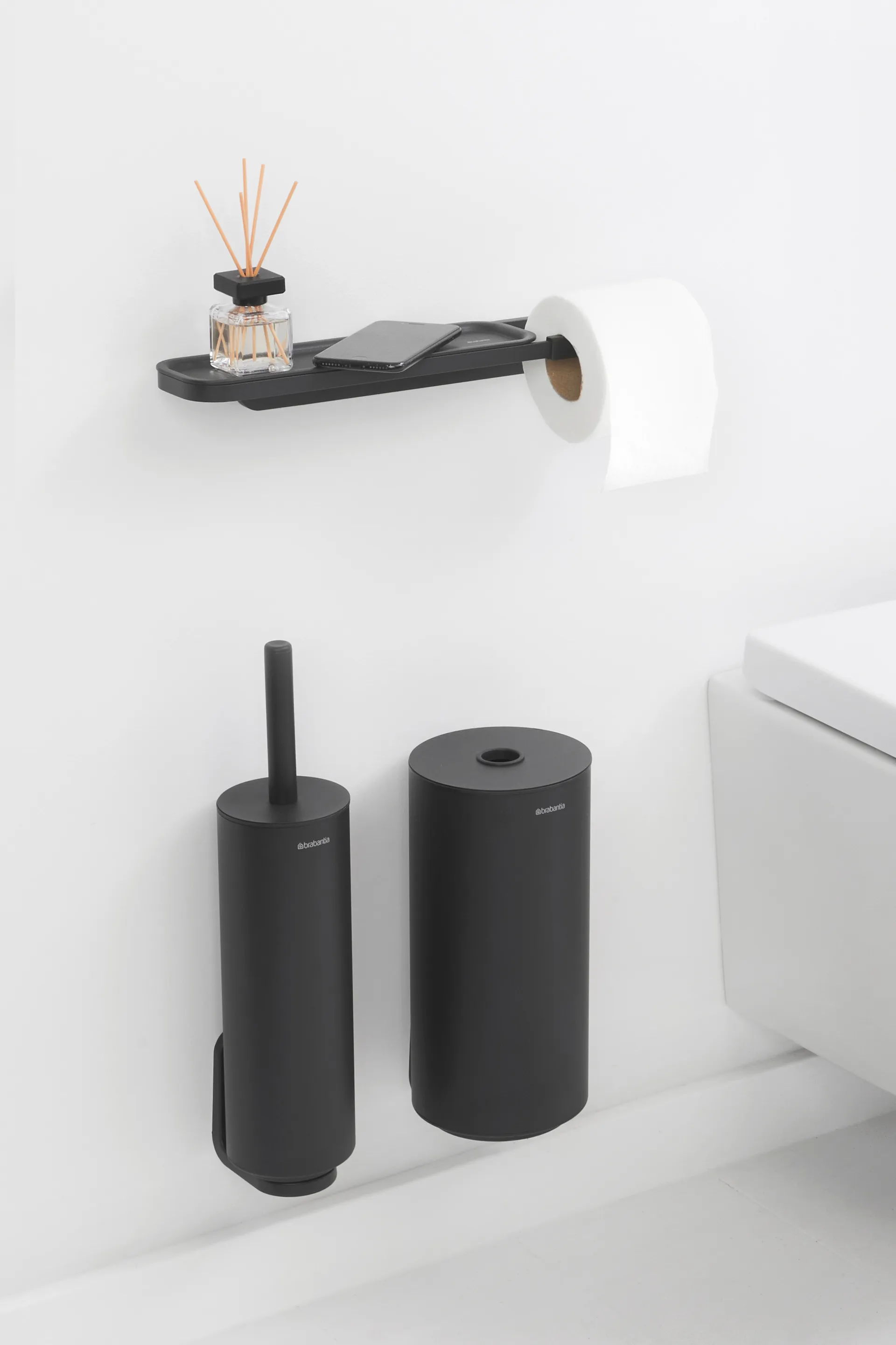 MindSet toiletrolhouder met plankje , Mineral infinite grey Brabantia