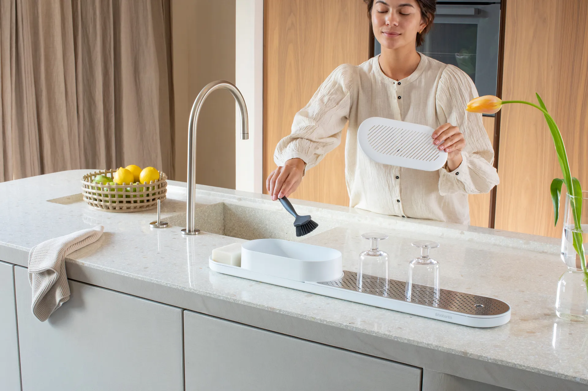 SinkStyle aanrechtorganiser set 2-delig, Mineral Fresh White Brabantia