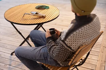 Brewer eettafel - Zwart-teak, Ø85 cm - Brafab