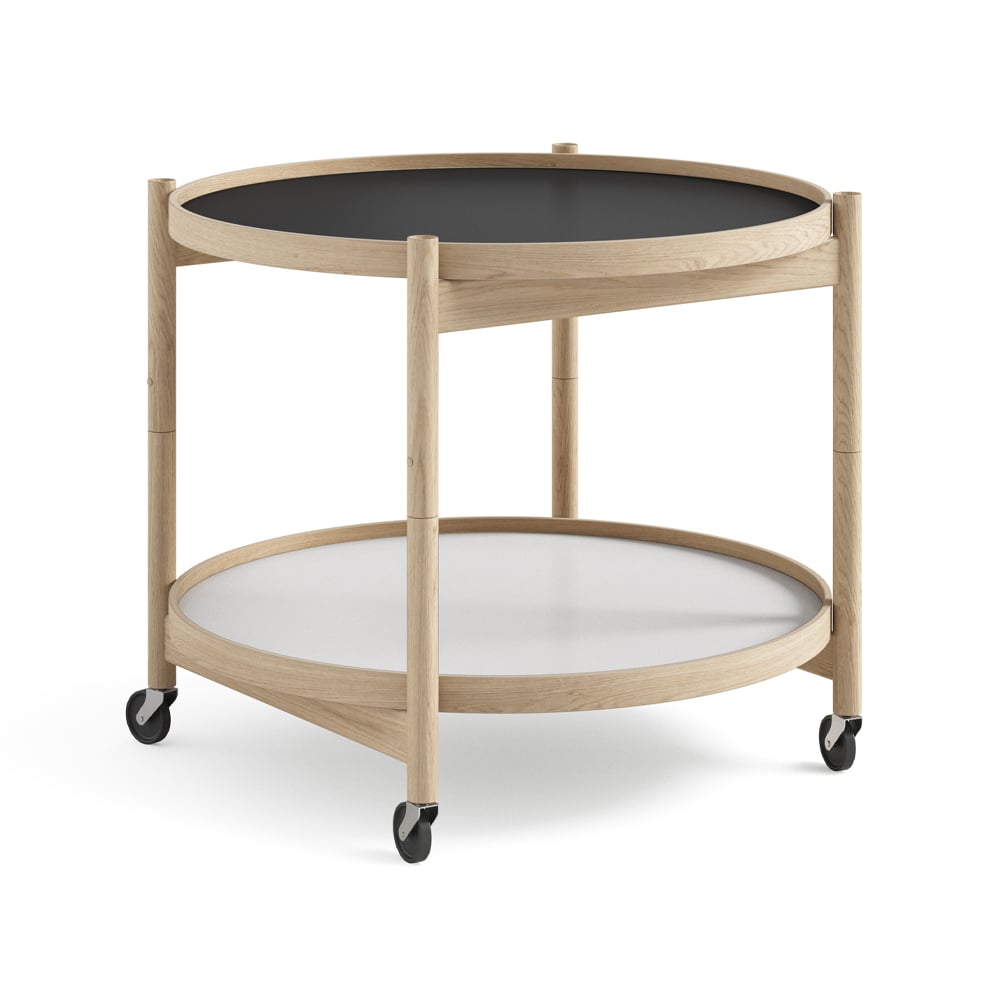 Brdr. Krüger Bølling Tray Table model 60 roltafel base, onbehandeld eikenhouten onderstel