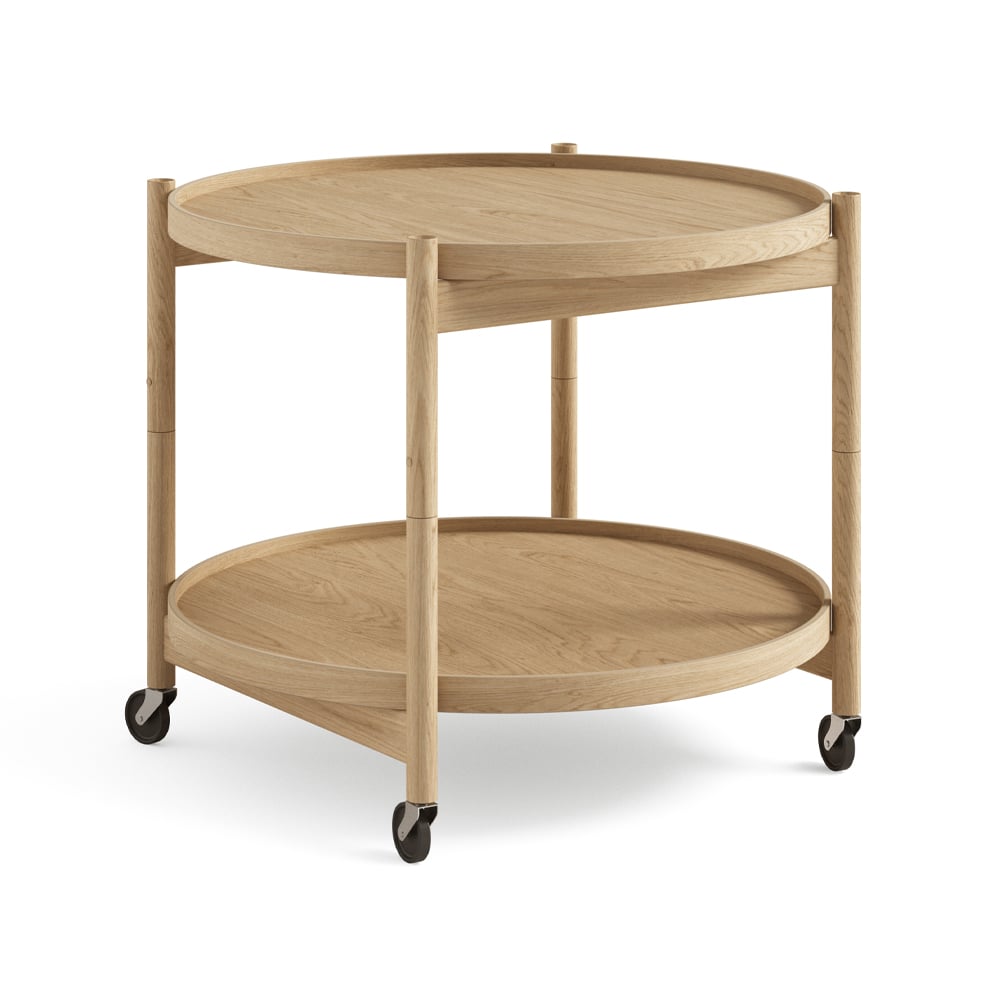 Brdr. Krüger Bølling Tray Table model 60 roltafel eikenhout olie, geolied eikenhouten onderstel