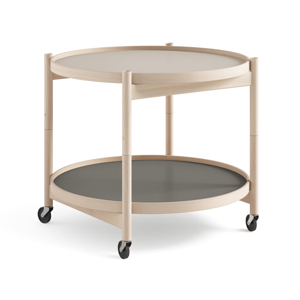 Brdr. Krüger Bølling Tray Table model 60 roltafel stone, onbehandeld beukenhouten onderstel