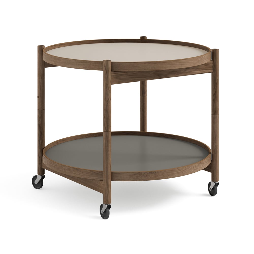 Brdr. Krüger Bolling Tray Table model 60 roltafel stone, rookgeolied eikenhouten onderstel