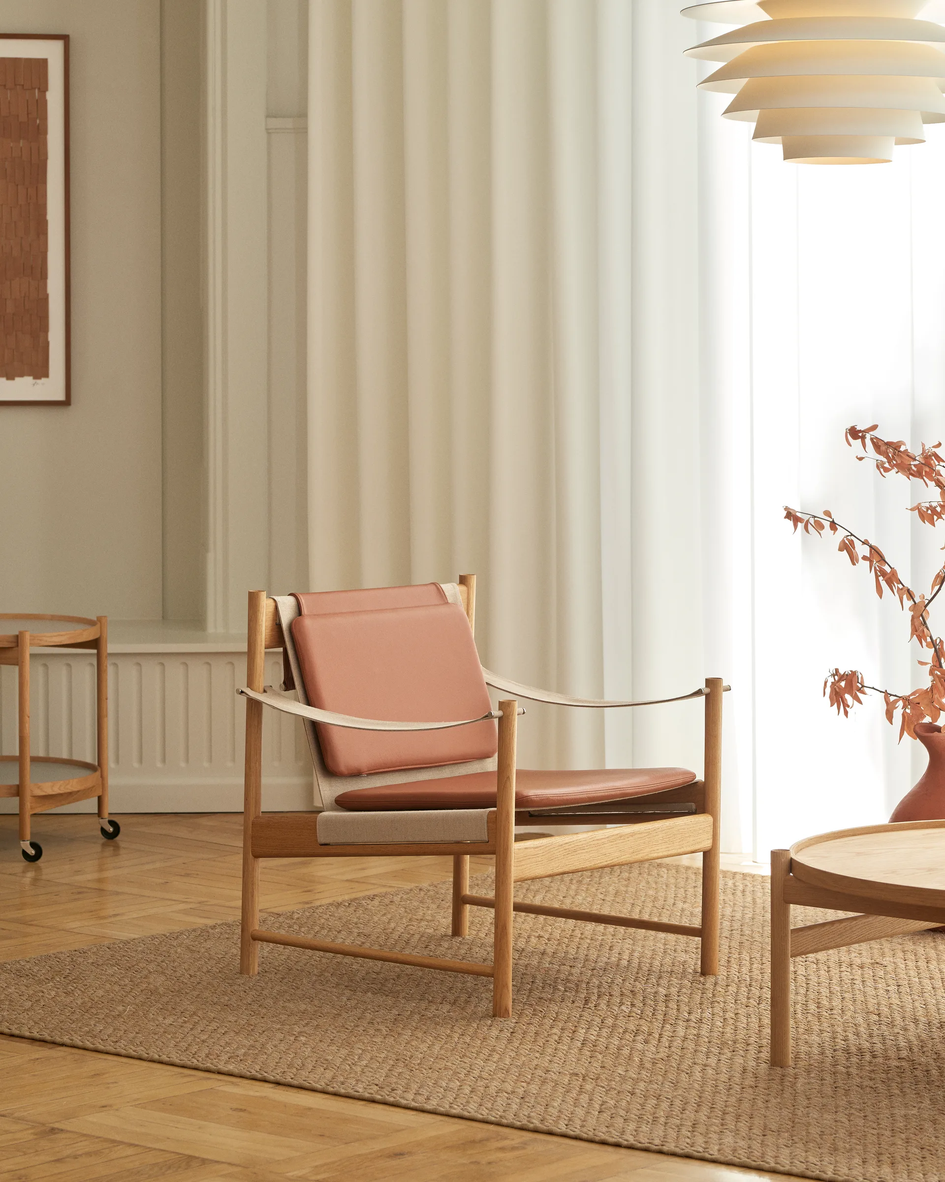 HB loungestoel, Geolied eikenhout-leer brandy Brdr. Krüger