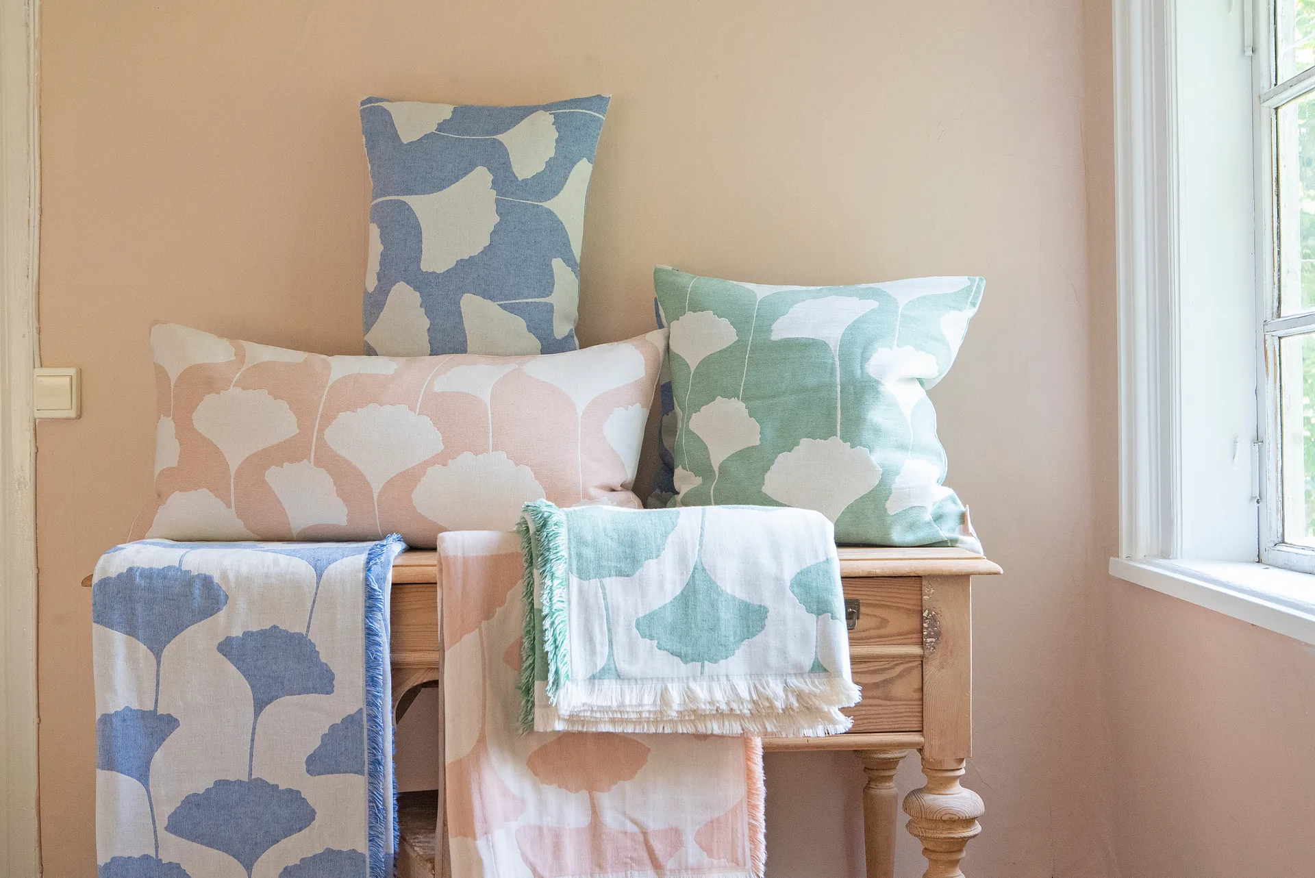 Ginko katoenen plaid 130x170 cm, Groen-wit (Emerald) Brita Sweden