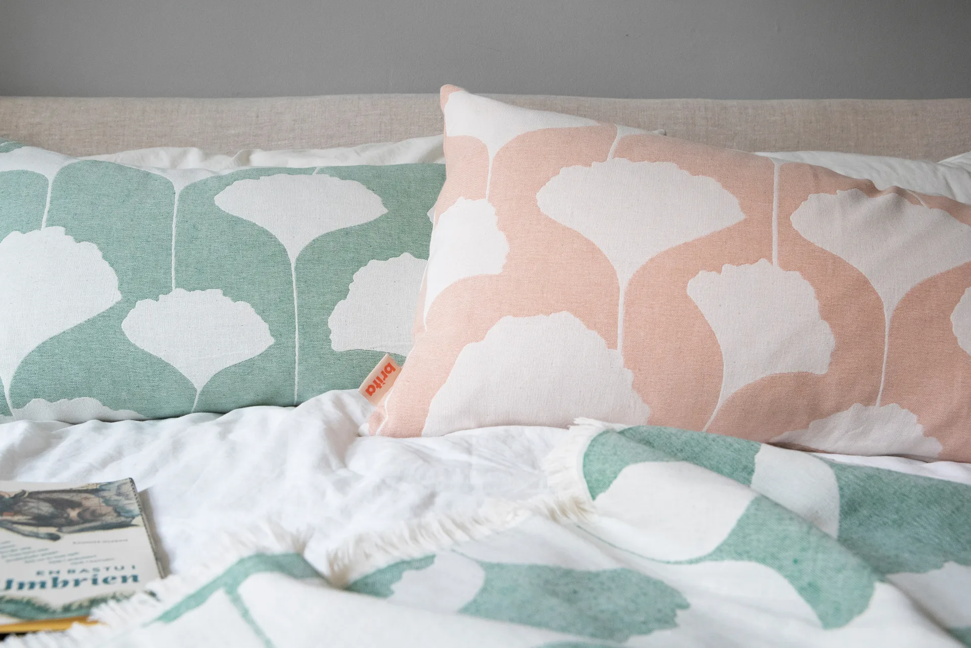 Ginko katoenen plaid 130x170 cm, Groen-wit (Emerald) Brita Sweden