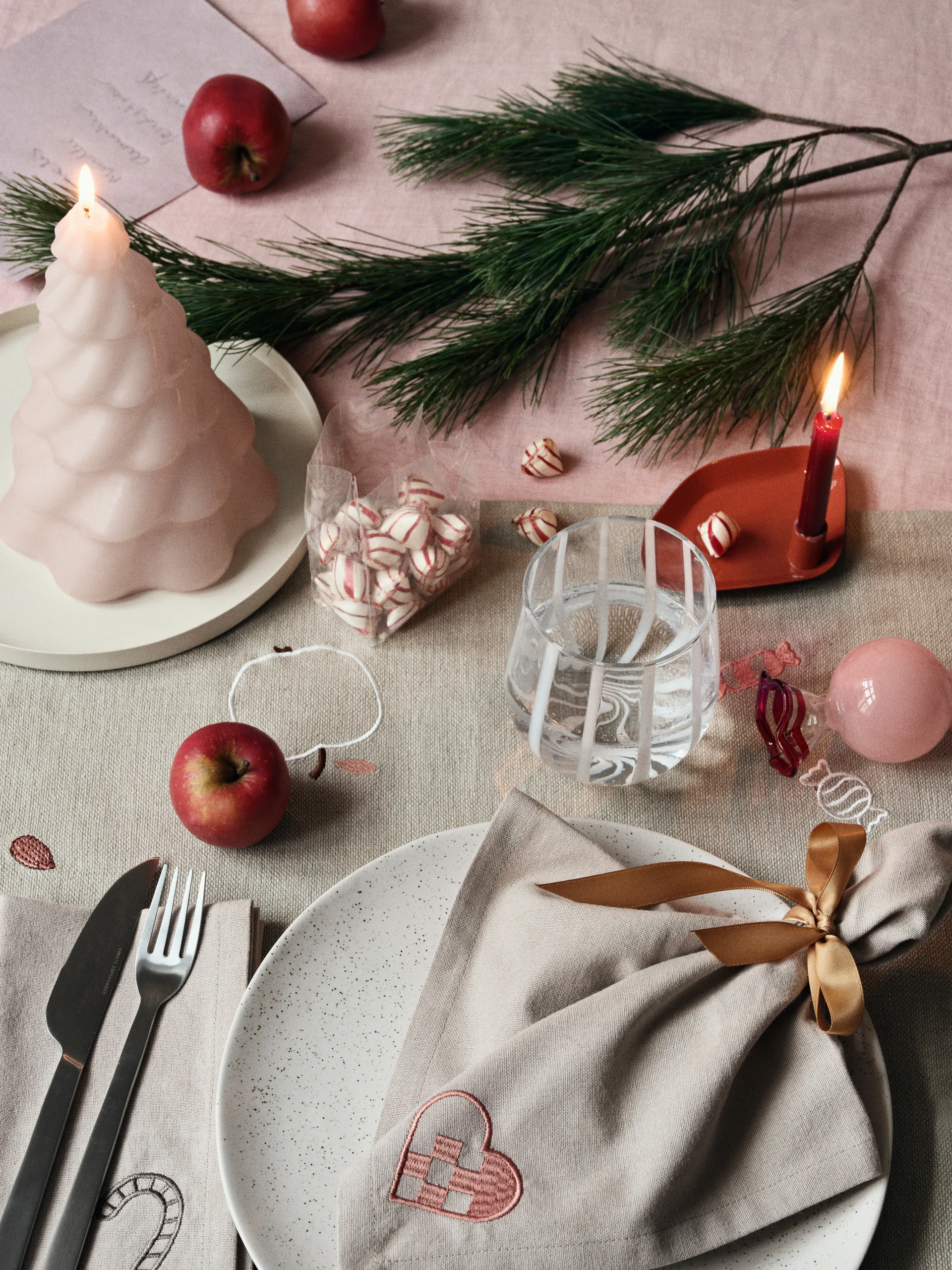 Candy kerstboomhanger glas 2-delig, Dusty pink Broste Copenhagen