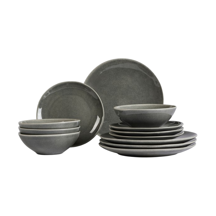 Broste Copenhagen Nordic Rain serviesset 12-delig | Scandinavisch Interieur | Serviezen & Startersets | Grijs