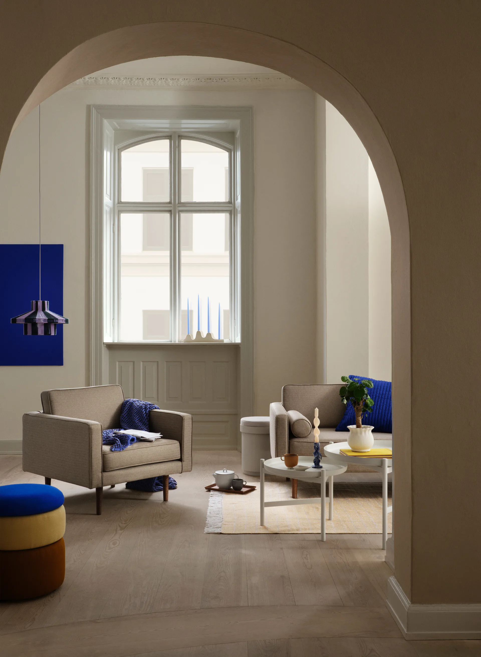 Pond poef 42 cm, Blue-sand-ochre Broste Copenhagen