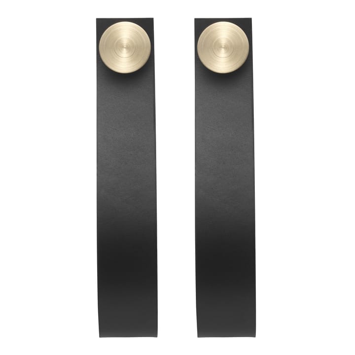 Stropp hanger 2-pack - zwart leer - messing knop - By Lassen