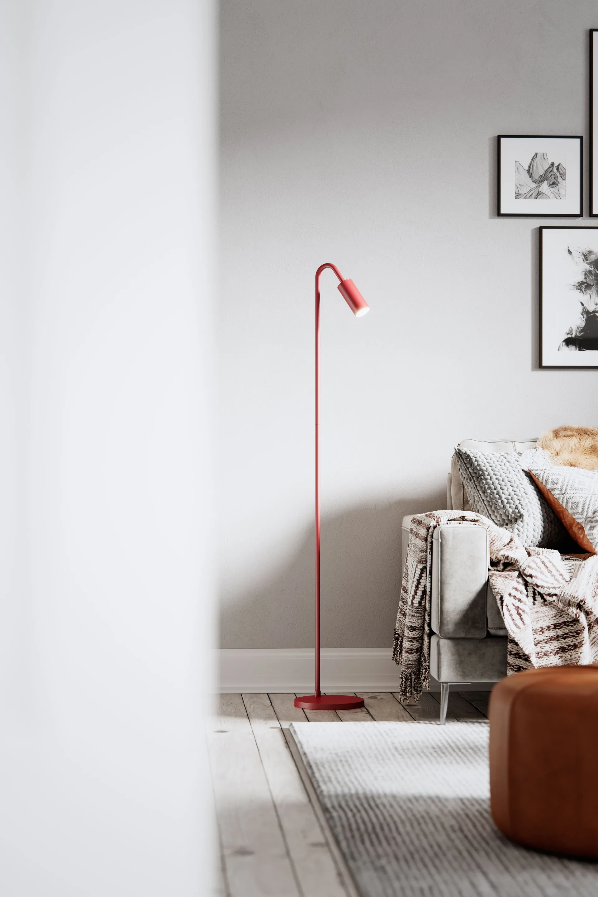 Curve vloerlamp 146 cm, Donkerrood By Rydéns