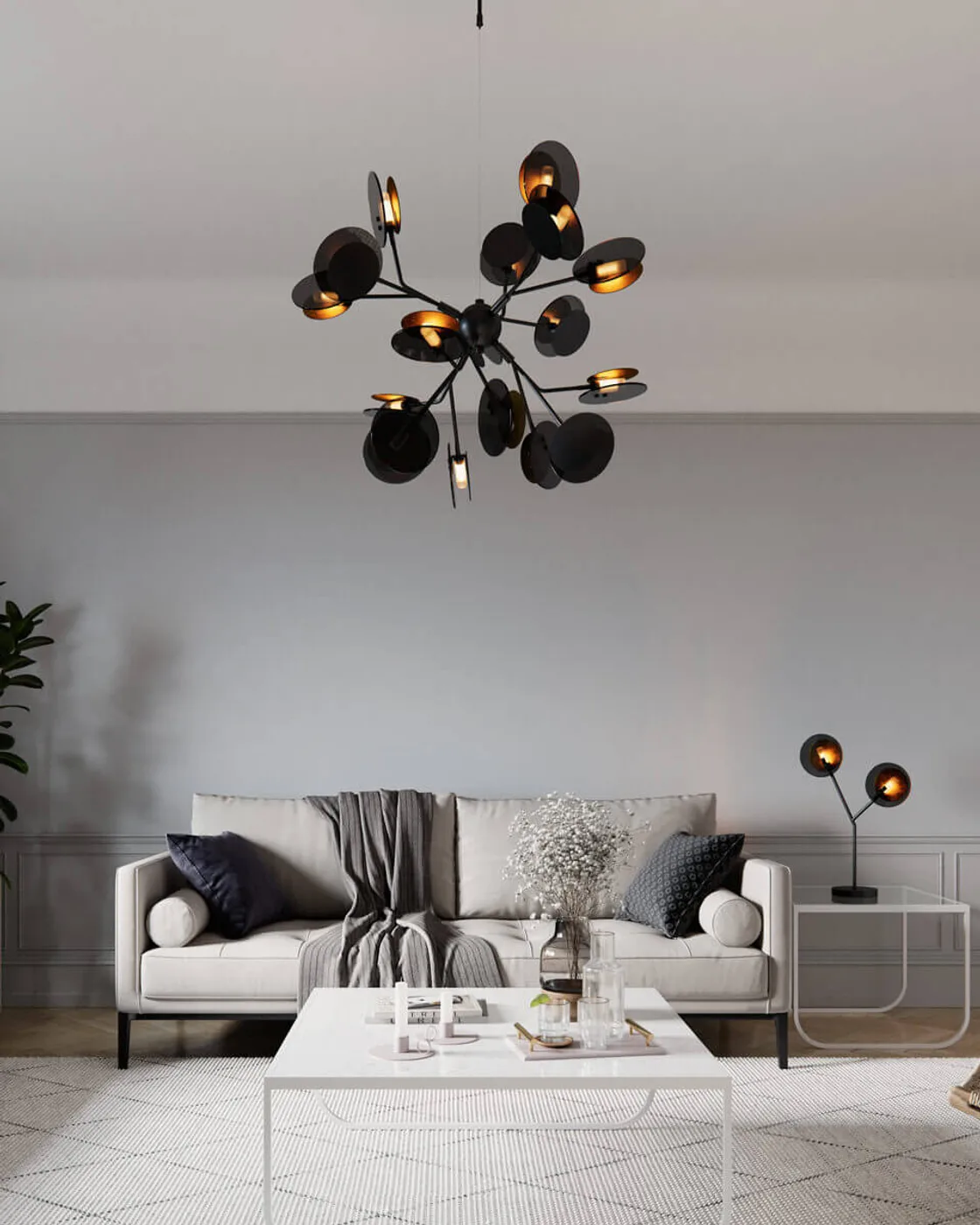 Turno hanglamp Ø80 cm, Mat zwart-goud By Rydéns