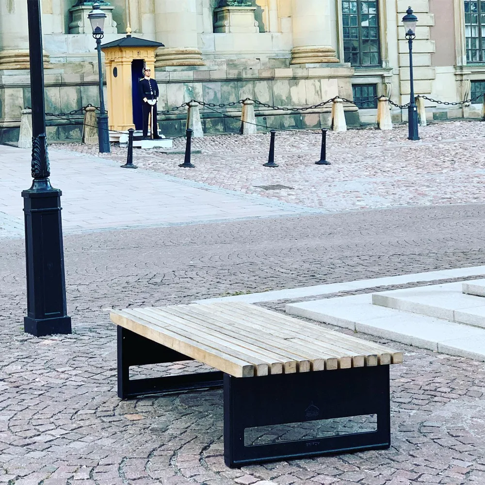 Block bank, Eiken olie, breed, onbewerkt aluminium frame Byarums bruk