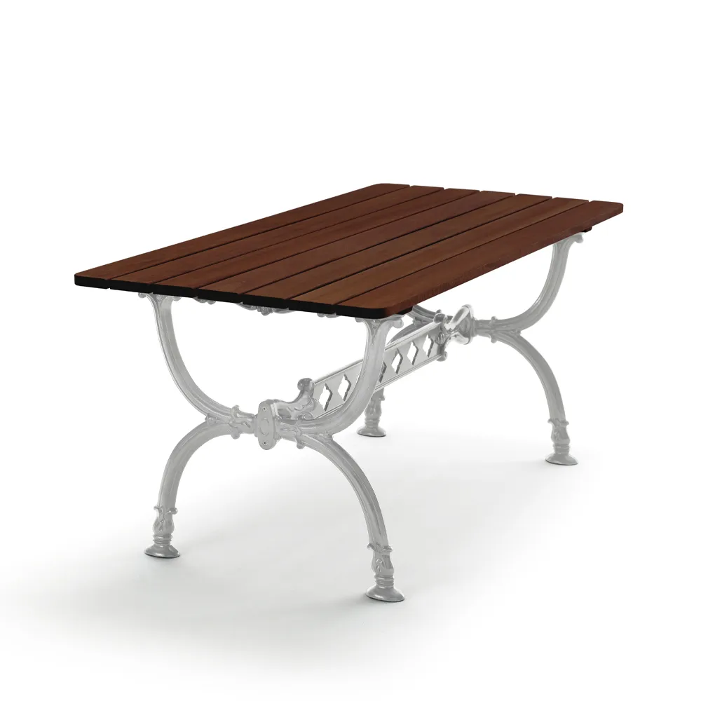 Byarum tafel 142x72 cm, Sparrenhout gebeitst, ruw aluminium frame Byarums bruk