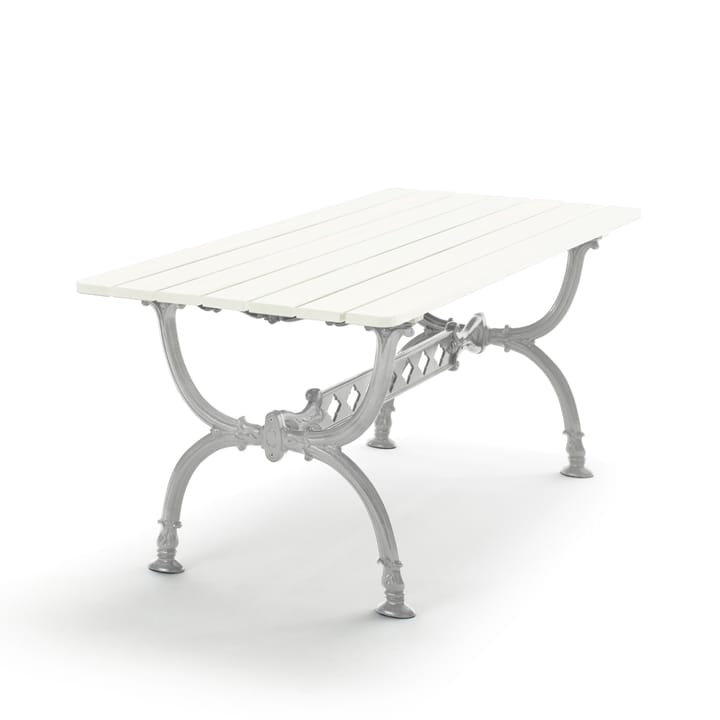 Byarum tafel 142x72 cm - Wit gelakt sparrenhout, ruw aluminium frame  - Byarums bruk